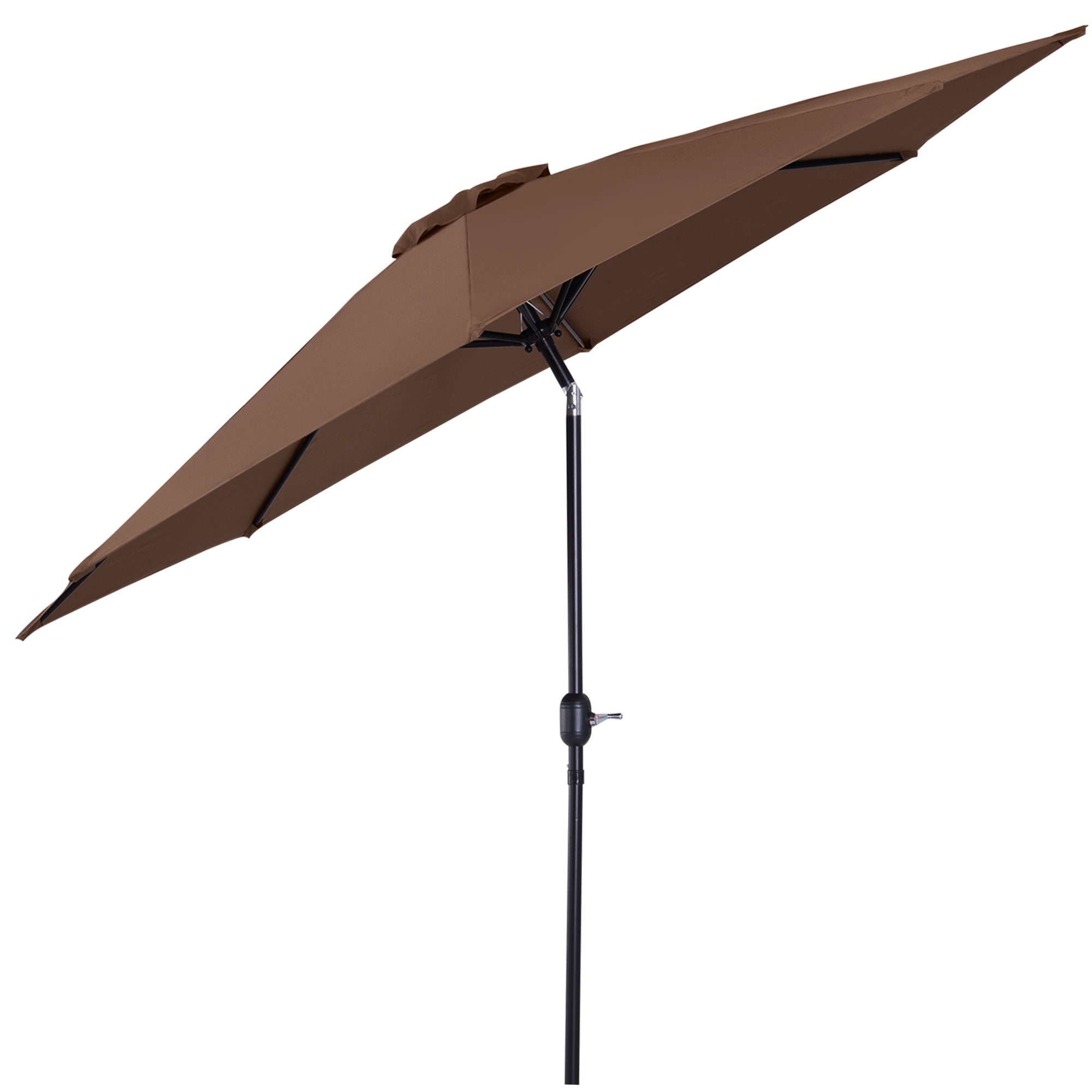 3(m) Tilting Parasol Garden Umbrellas, Outdoor Sun Shade with 8 Ribs, Tilt and Crank Handle for Balcony, Bench, Garden, Coffee