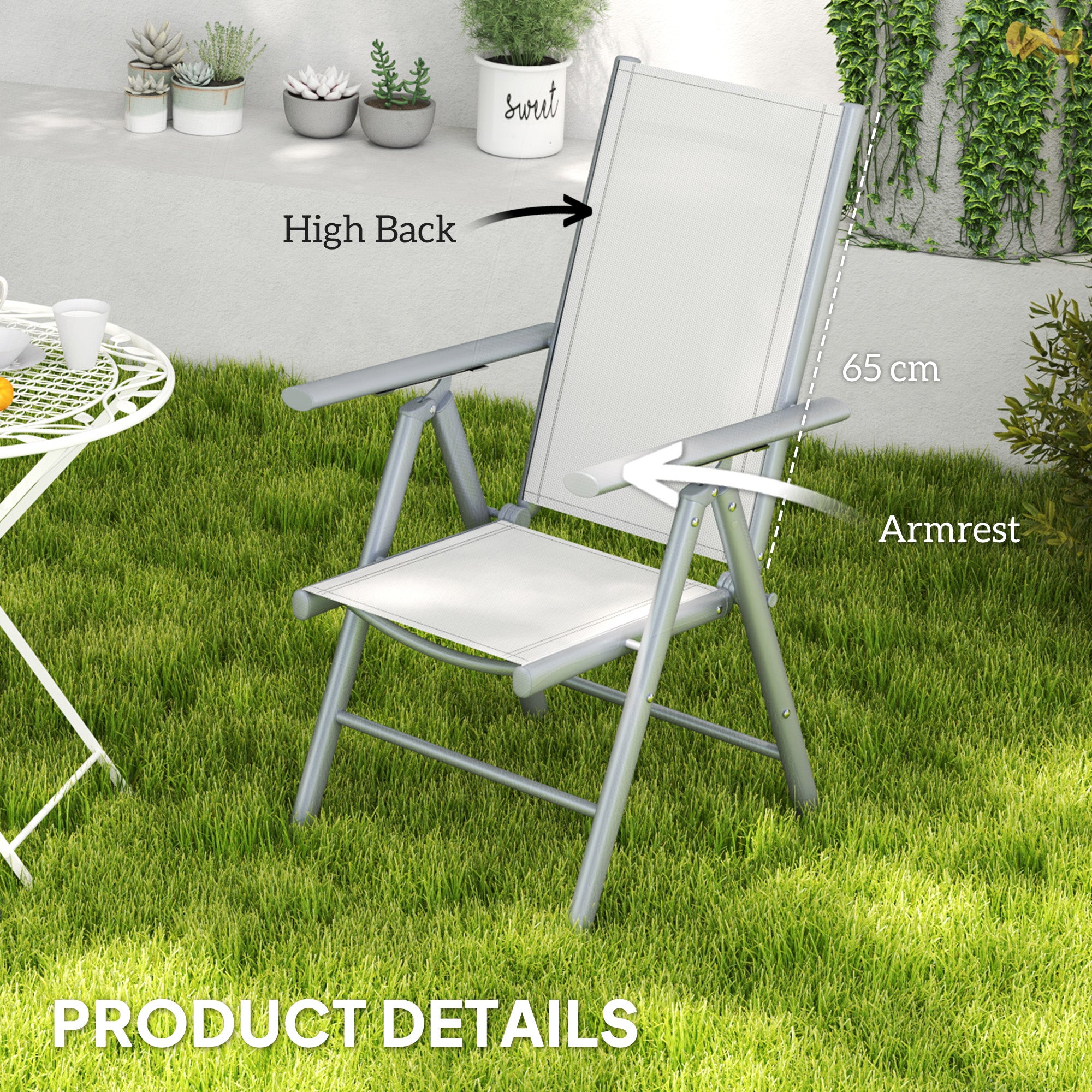 Set of 2 Aluminium Folding Garden Chairs with Mesh Seats - Light Grey