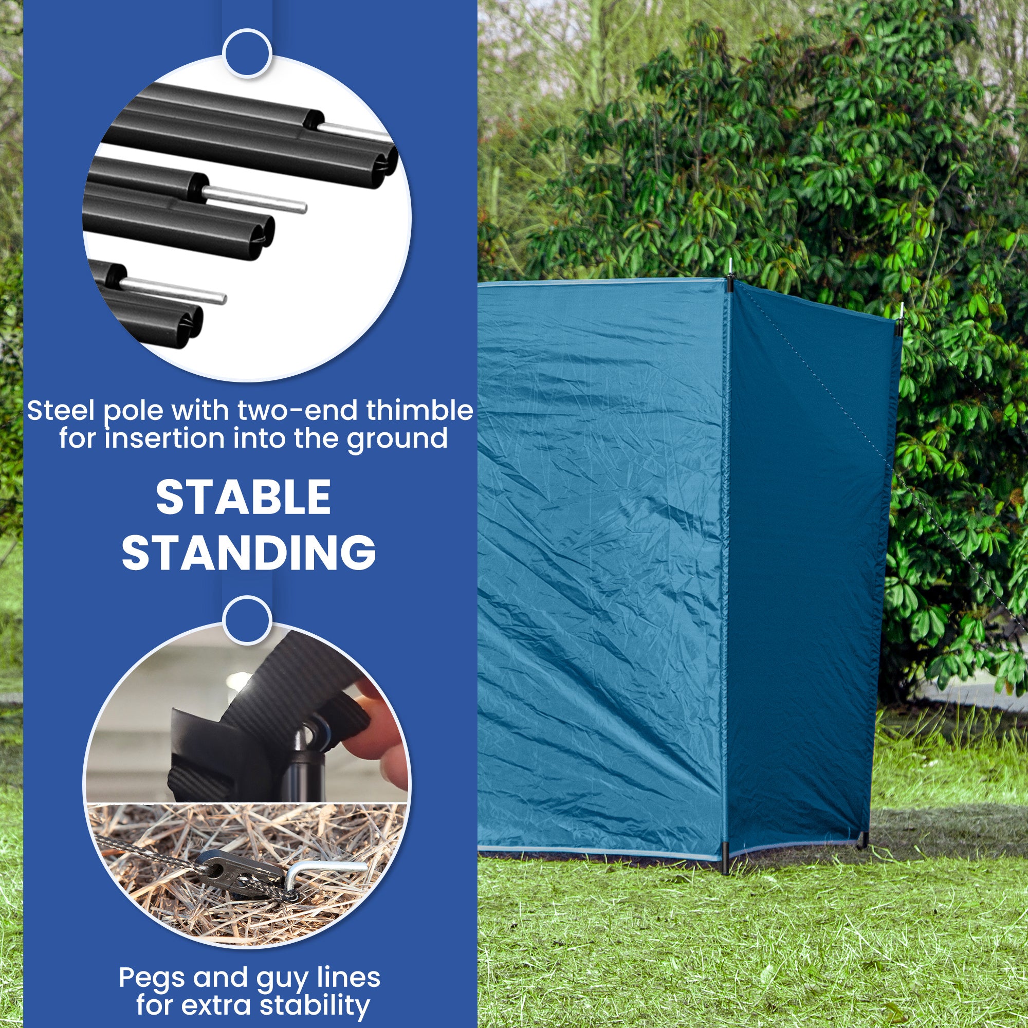 Camping Windbreak, Foldable Portable Wind Blocker w/ Carry Bag and Steel Poles, 780cm x 150cm