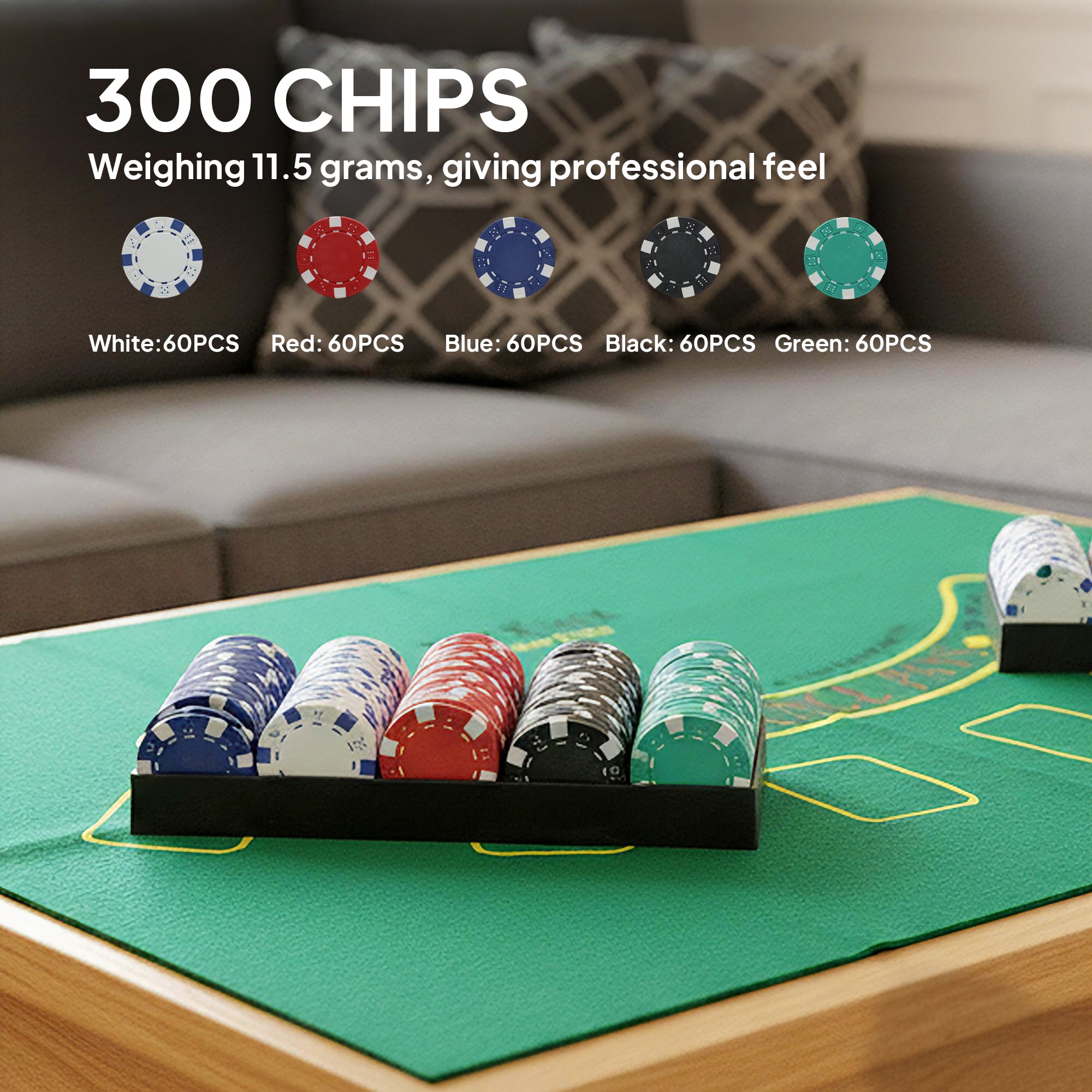 300-Piece Poker Chips Set with Card Shuffler, Card Shoe, Case, Casino Texas Holdem Poker Set with Mat, Silver Tone