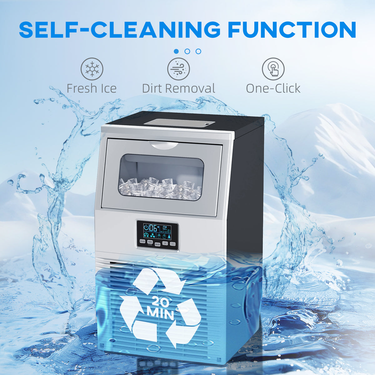 Commercial Ice Maker Machine 30kg/24h with Digital Control, Self-Cleaning & Ice Scoop, 4kg Storage - Silver Black