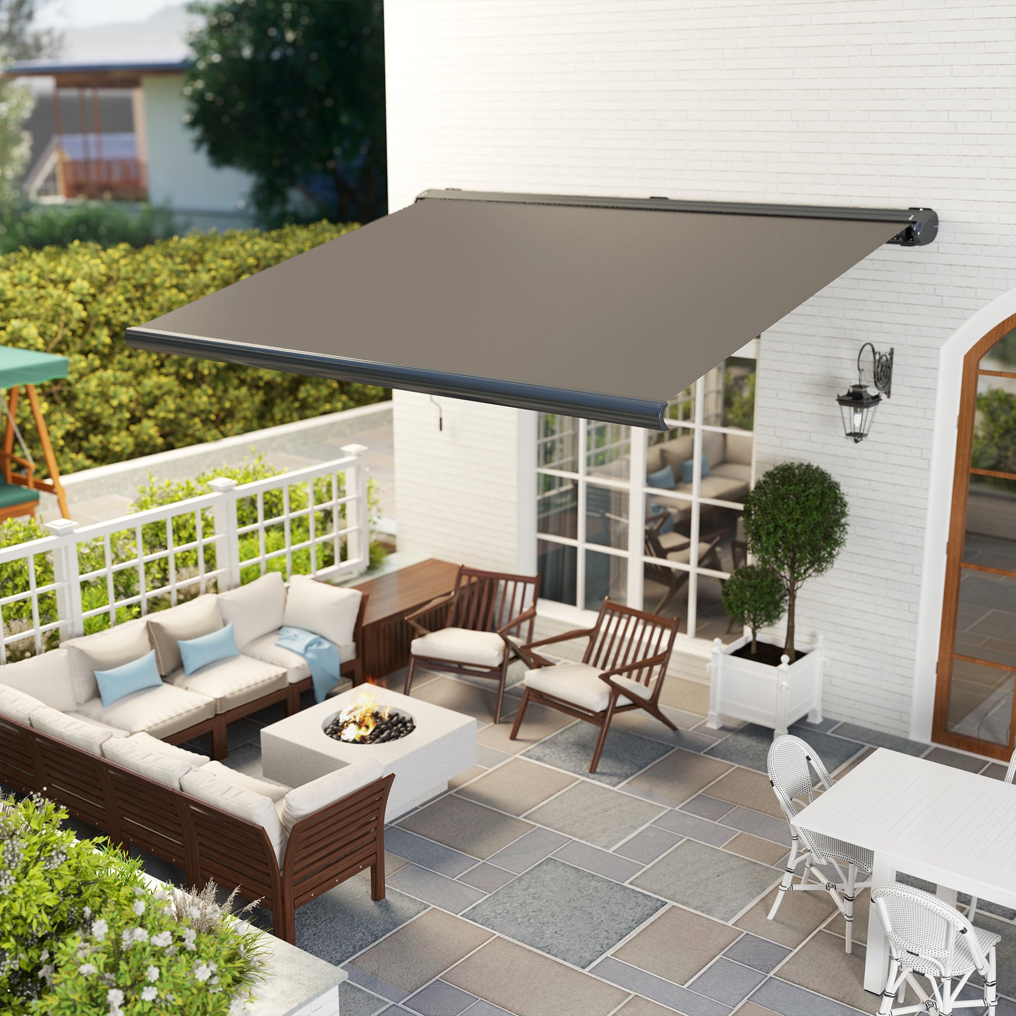 4 Metre Full Cassette Electric Retractable Awning with Remote Control - Light Grey