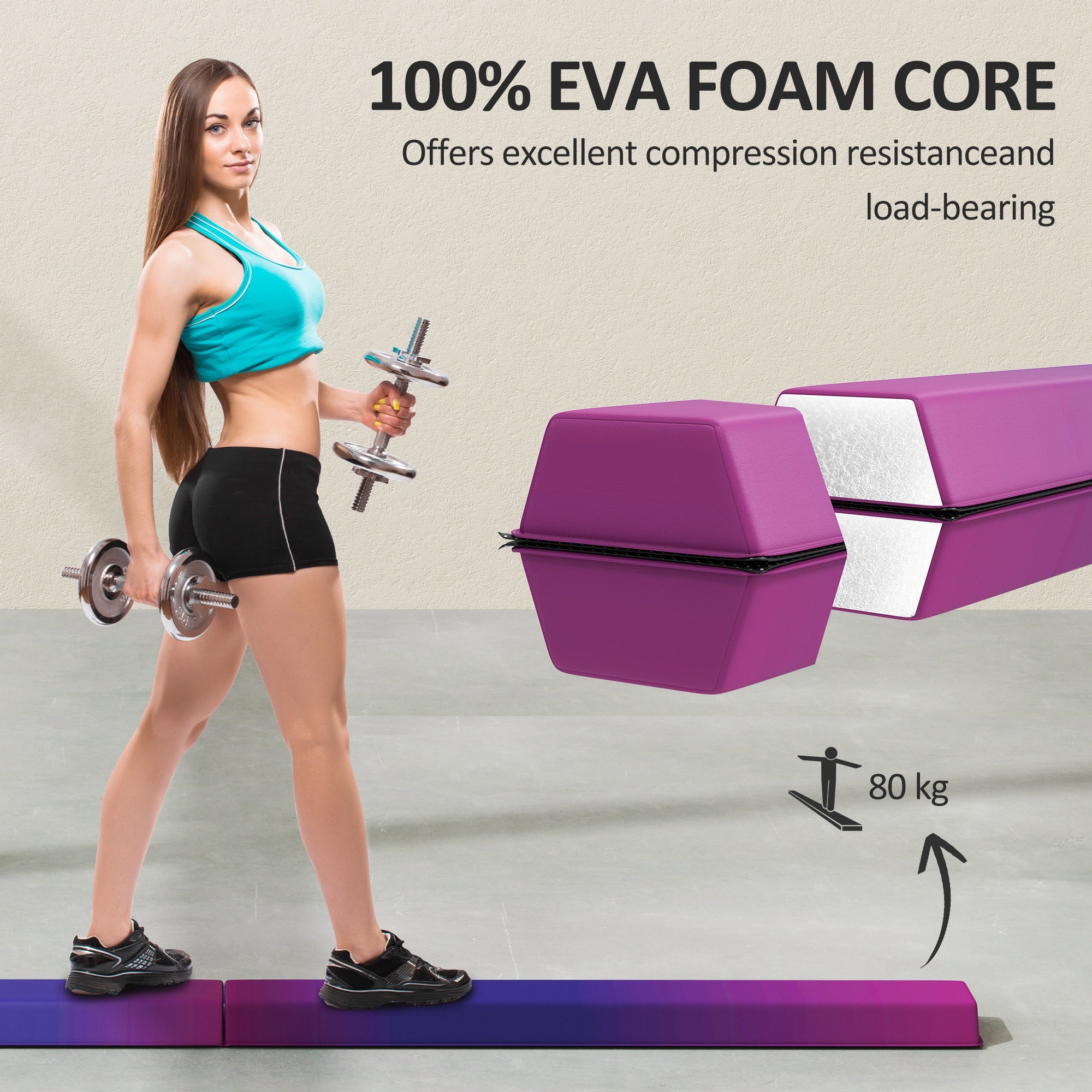 7.7ft Folding Gymnastics Beam, Floor Balance Beam for Kids with Anti-Slip Base, Gymnastics Equipment for Home, Blue