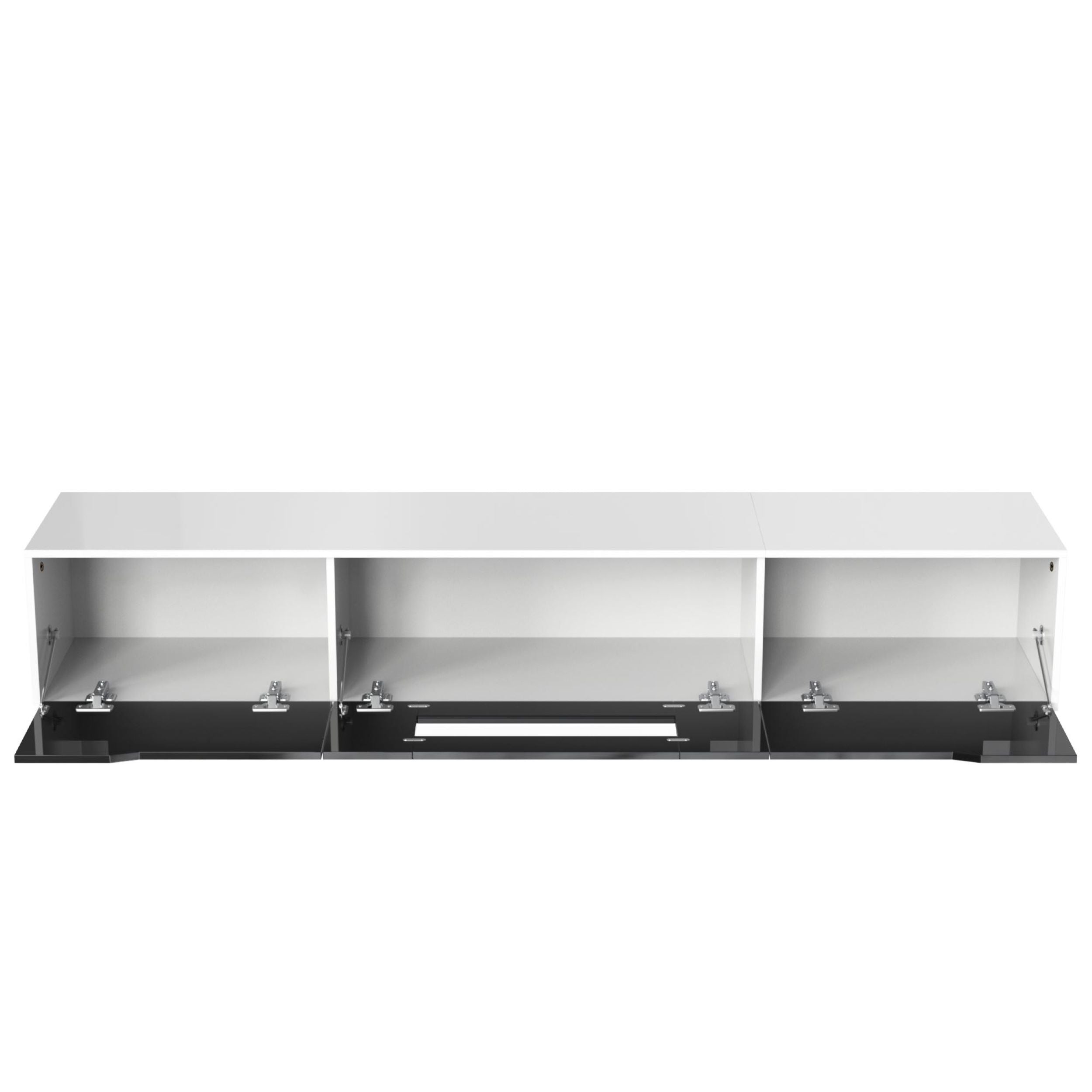 High-Gloss TV Cabinet with LED Lights, Modern Design, Versatile Mounting Options, 180L x 35W x 30H cm, Black