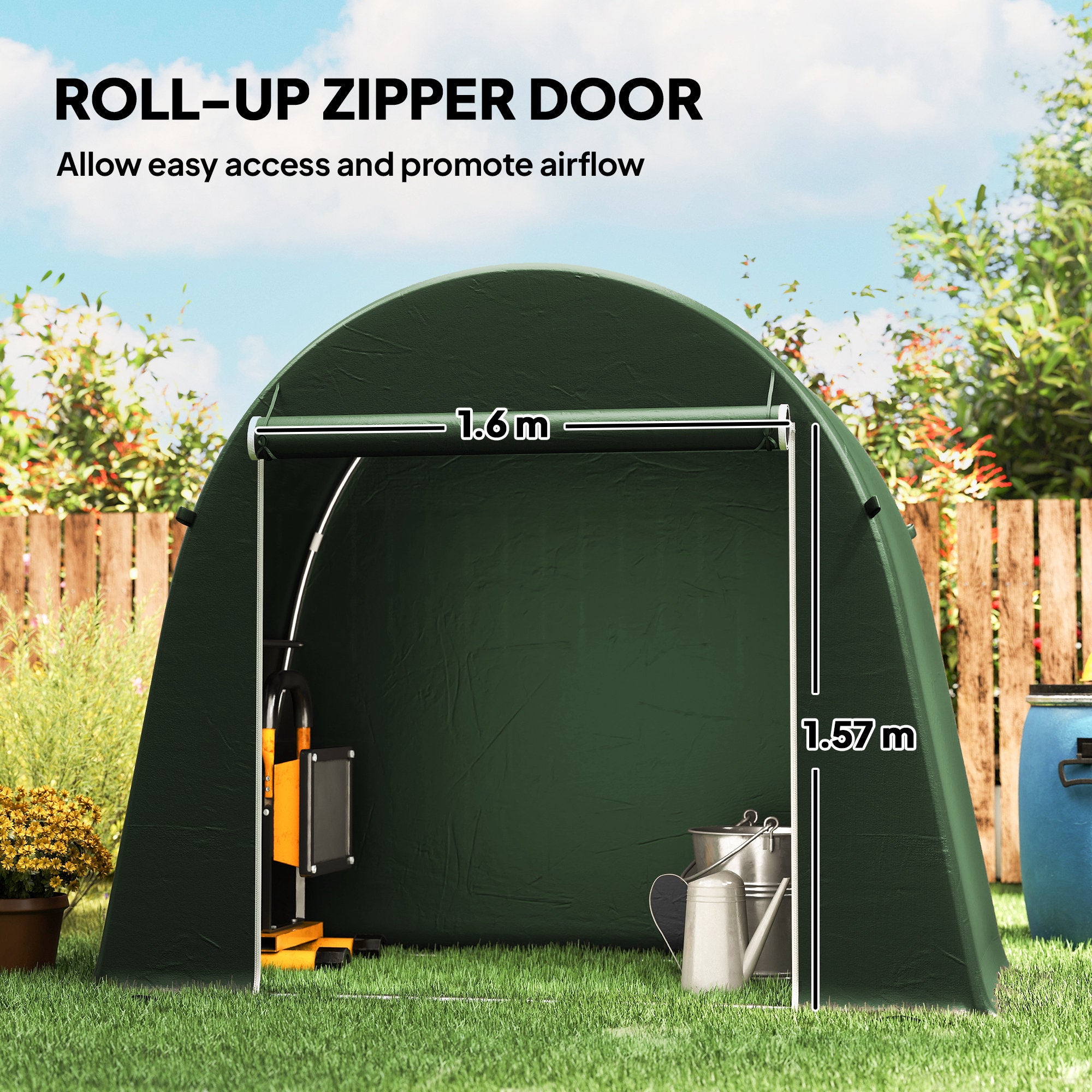 8 x 4 ft Garden Storage Tent, Waterproof Bike Tent with Roll-up Zipper Door and Galvanised Metal Frame, Green