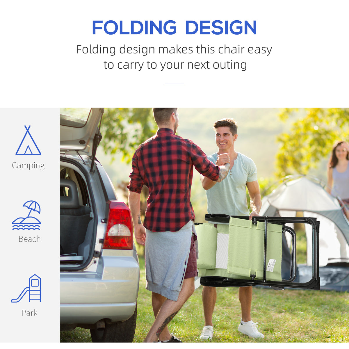 Folding Garden Chairs Set of 2, 5-Position Recliner Camping Chair with High Back, All Weather Texteline Seat, Portable Outdoor Dining Chairs with Headrests for Patio, Picnic, Green