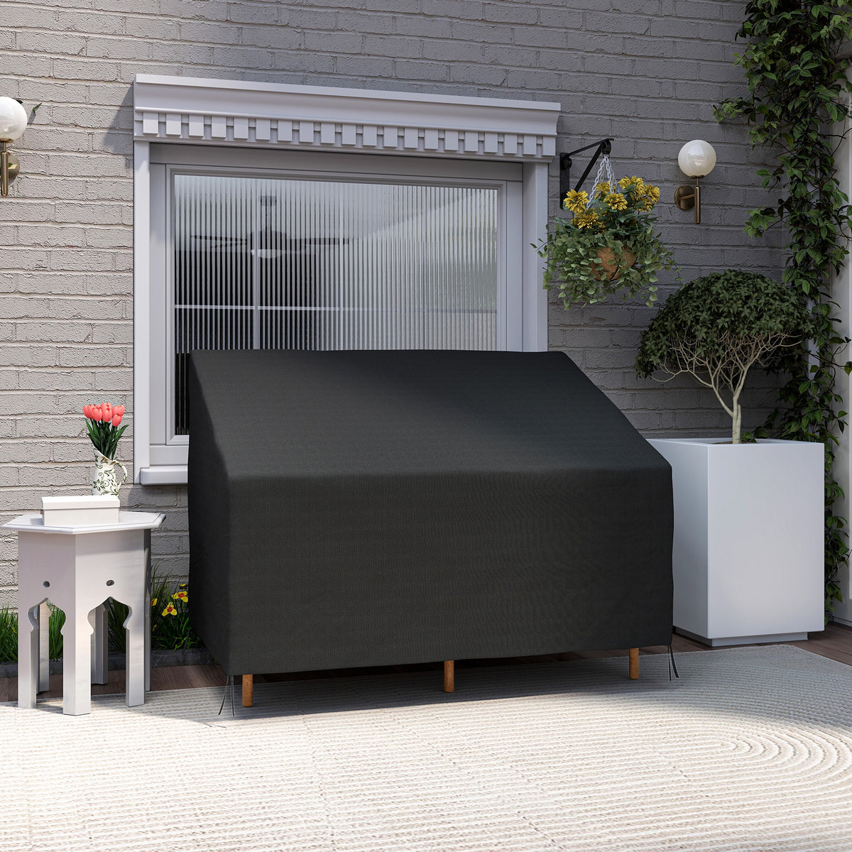 600D Oxford Cloth 2 Seater Sofa Furniture Cover Waterproof for Garden Patio - Black