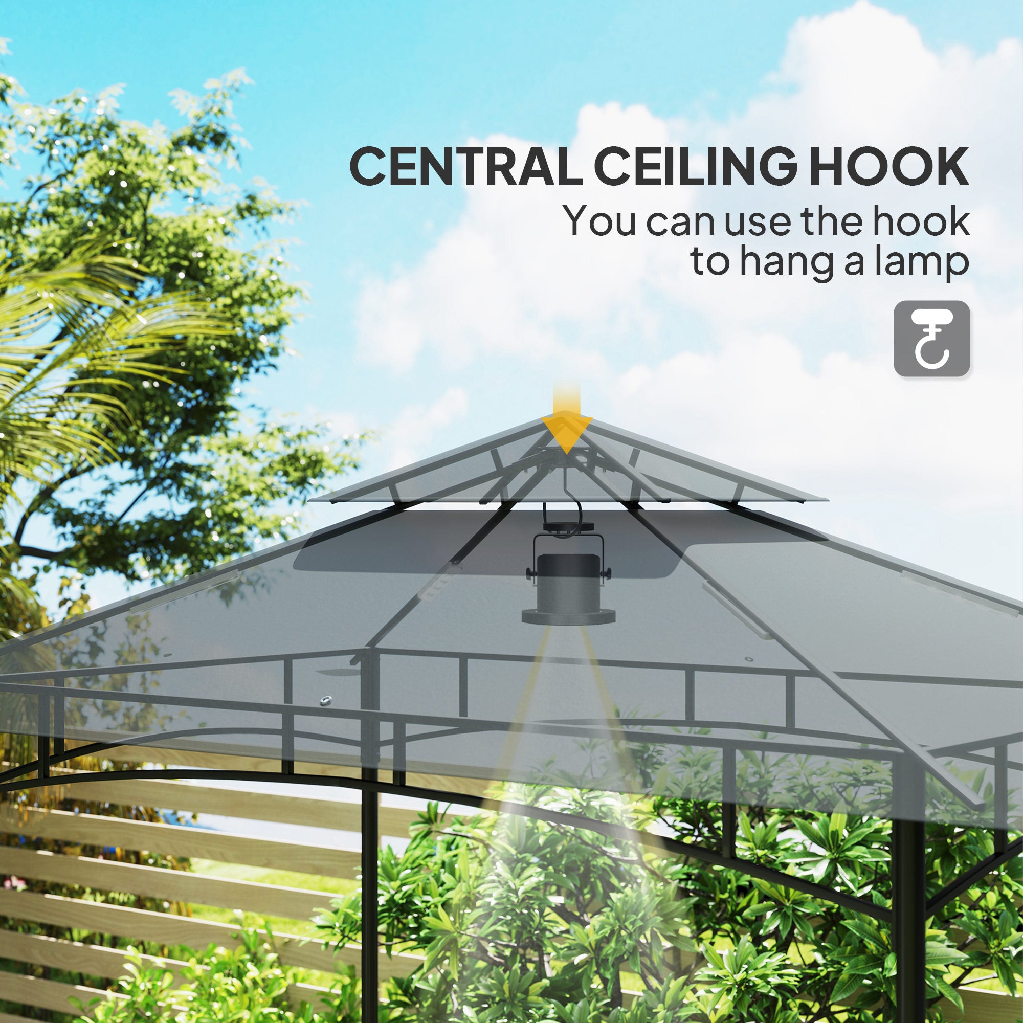 8 Foot Double Tiered BBQ Grill Gazebo with LED Lights Dark Grey