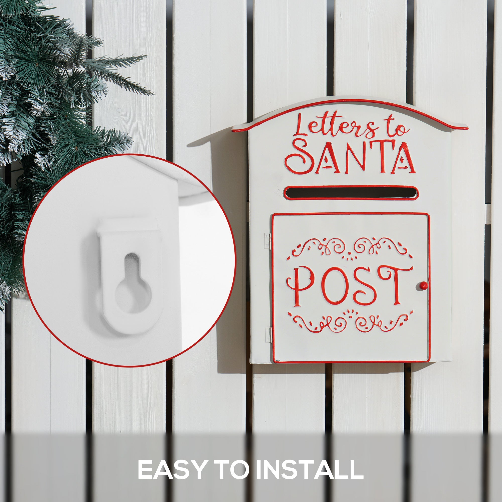 Christmas Post Box, Letters to Santa Mailbox, Wall Mounted Postbox, Christmas Decoration for Indoor and Outdoor, White