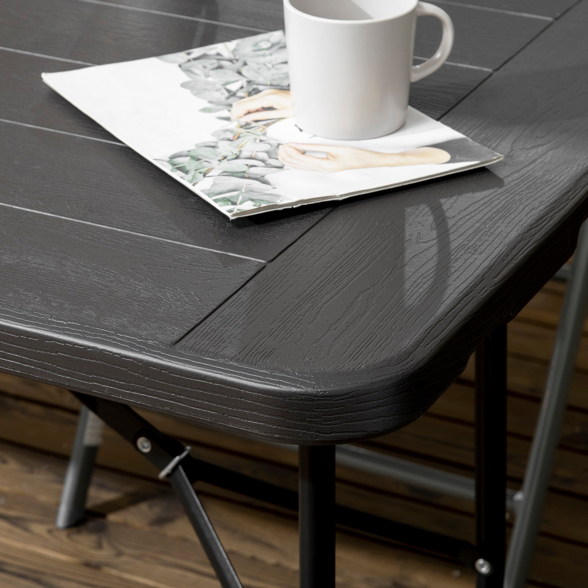 Folding Garden Dining Table for 6 with HDPE Top and Steel Frame - Charcoal Grey