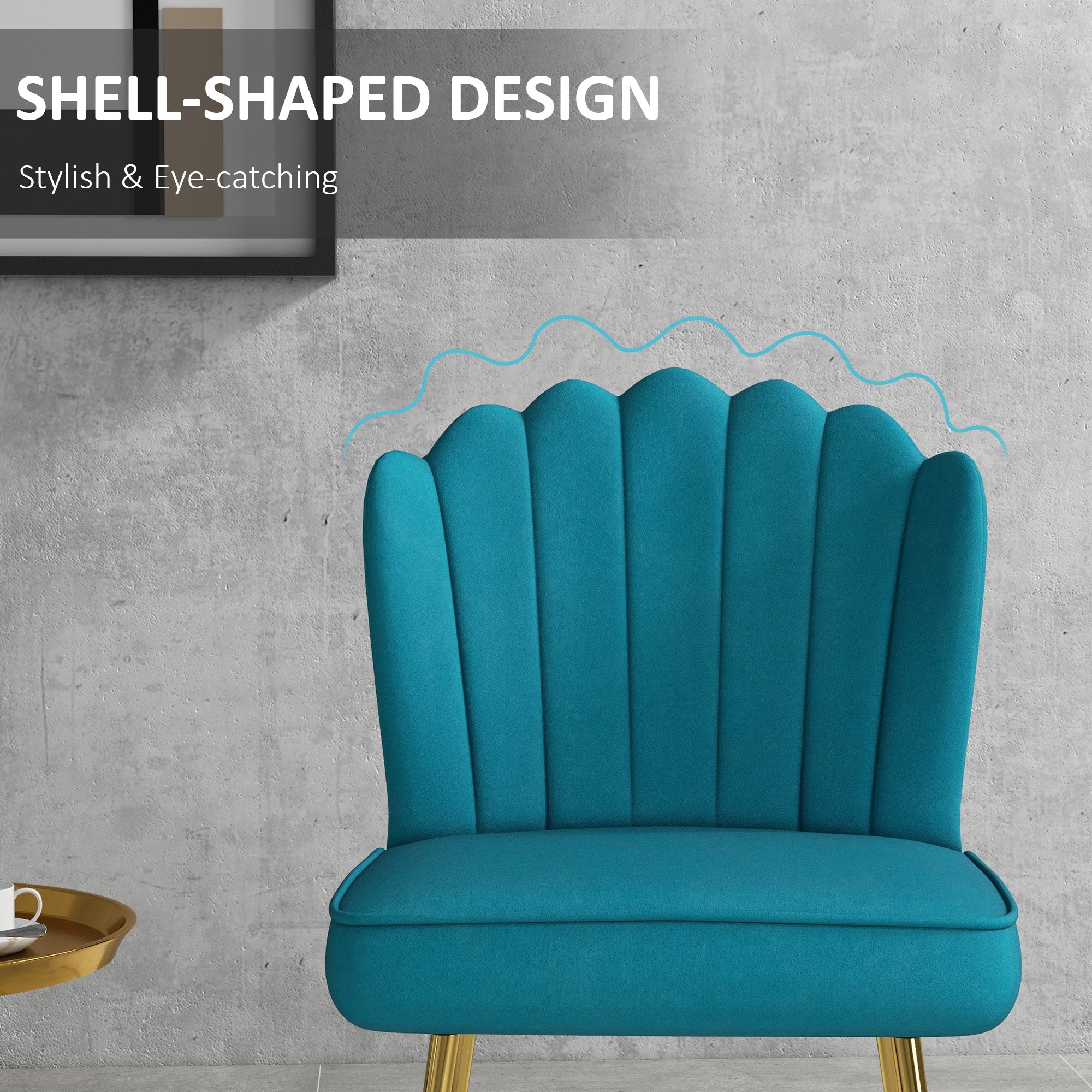 Velvet-Feel Shell Accent Chair - Blue