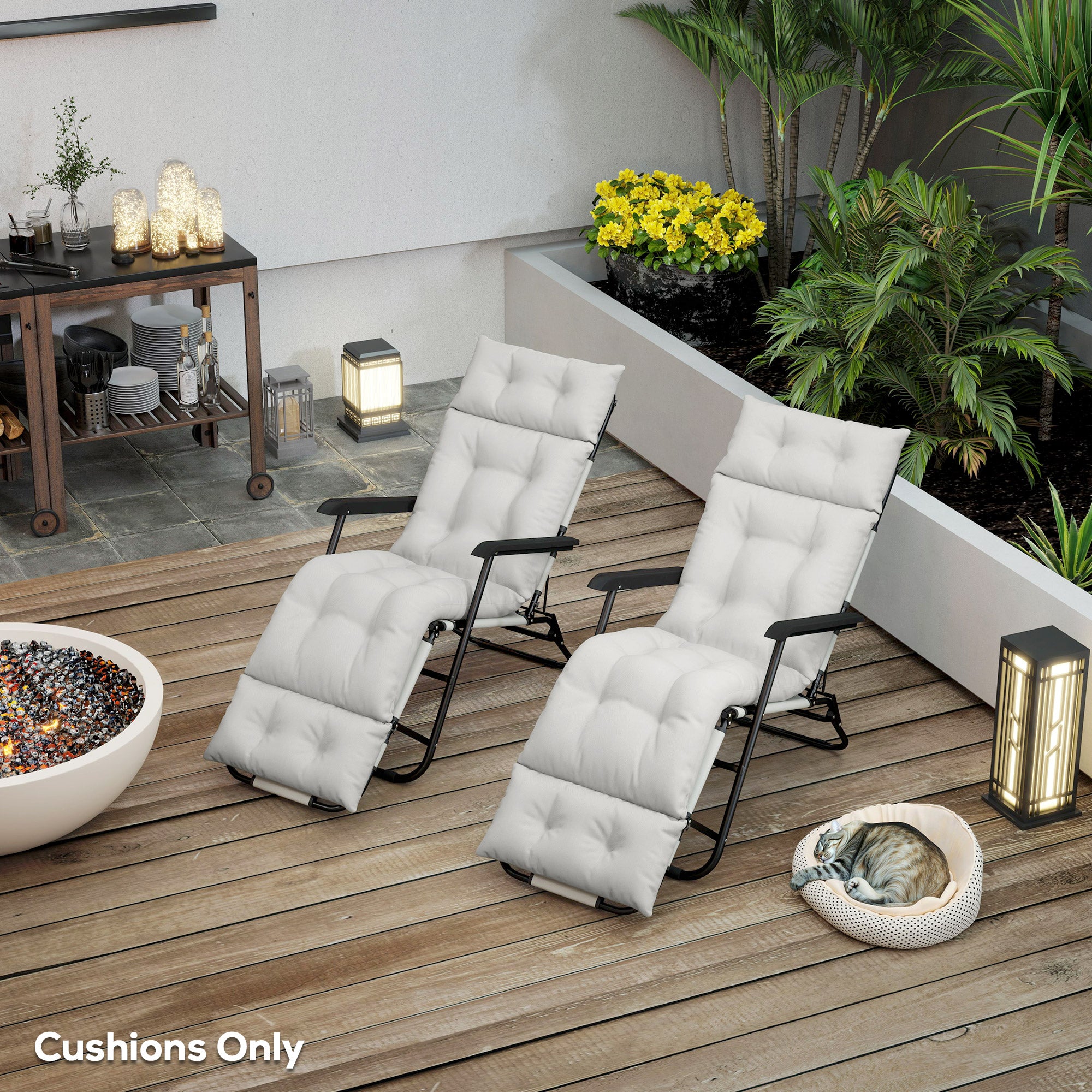 Set of 2 Sun Lounger Cushions with High-Resilience Foam - Light Grey