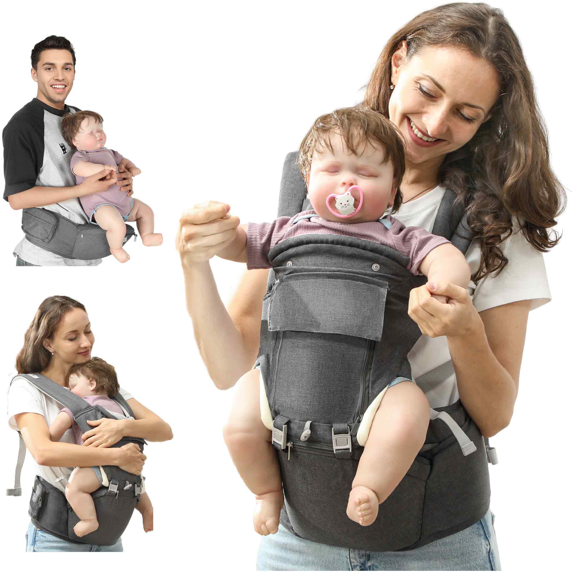 6-in-1 Baby Carrier for Newborns-Toddlers, with Removable Seat, for Ages 0-36 Months, Up to 15kg, Grey