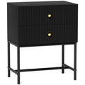 Elegant Two-Drawer Bedside Table with Gold Handles - Black