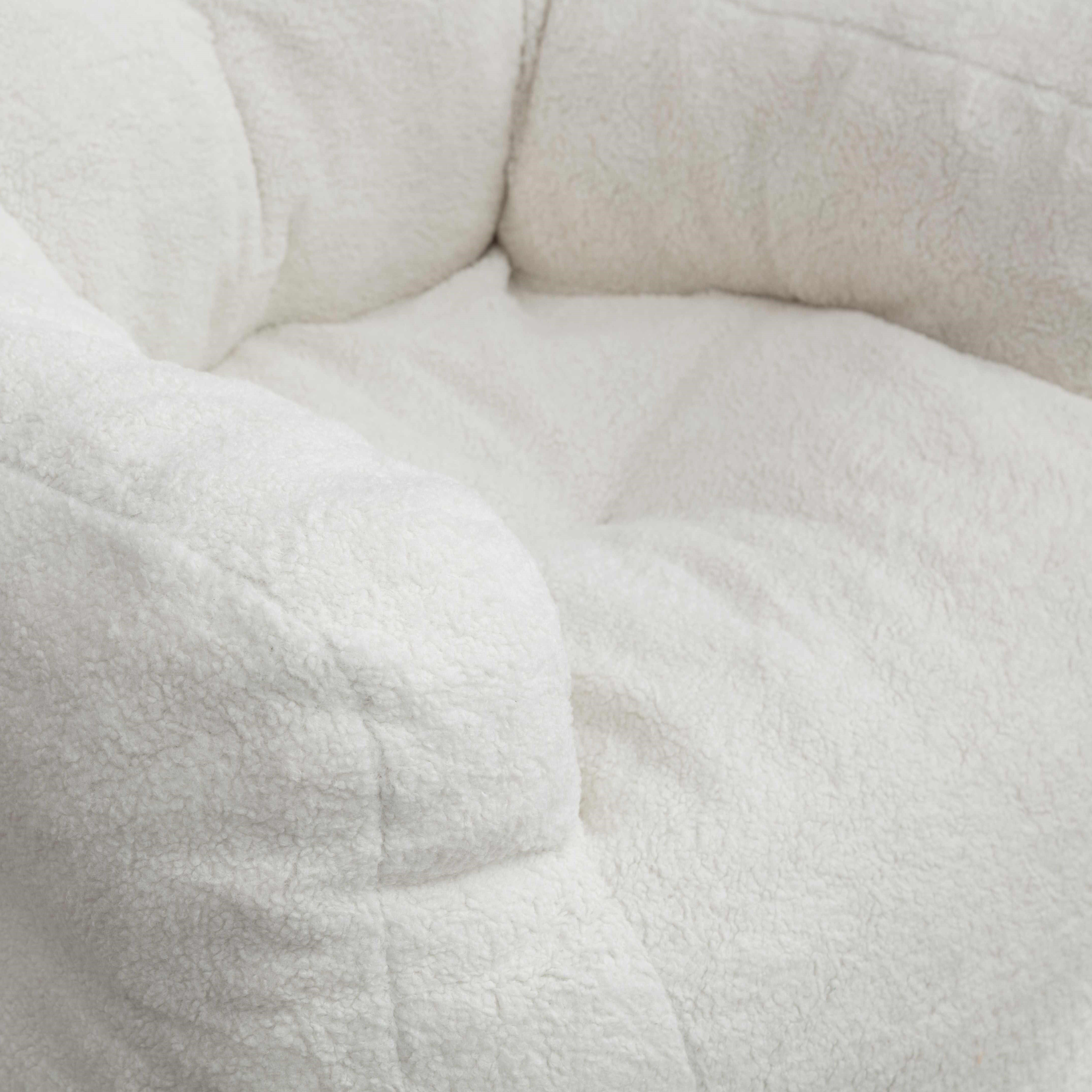 Soft Tufted Foam Bean Bag Snuggle Chair with Teddy Fabric, Ergonomic Backrest, 100x94x70 cm, White Teddy