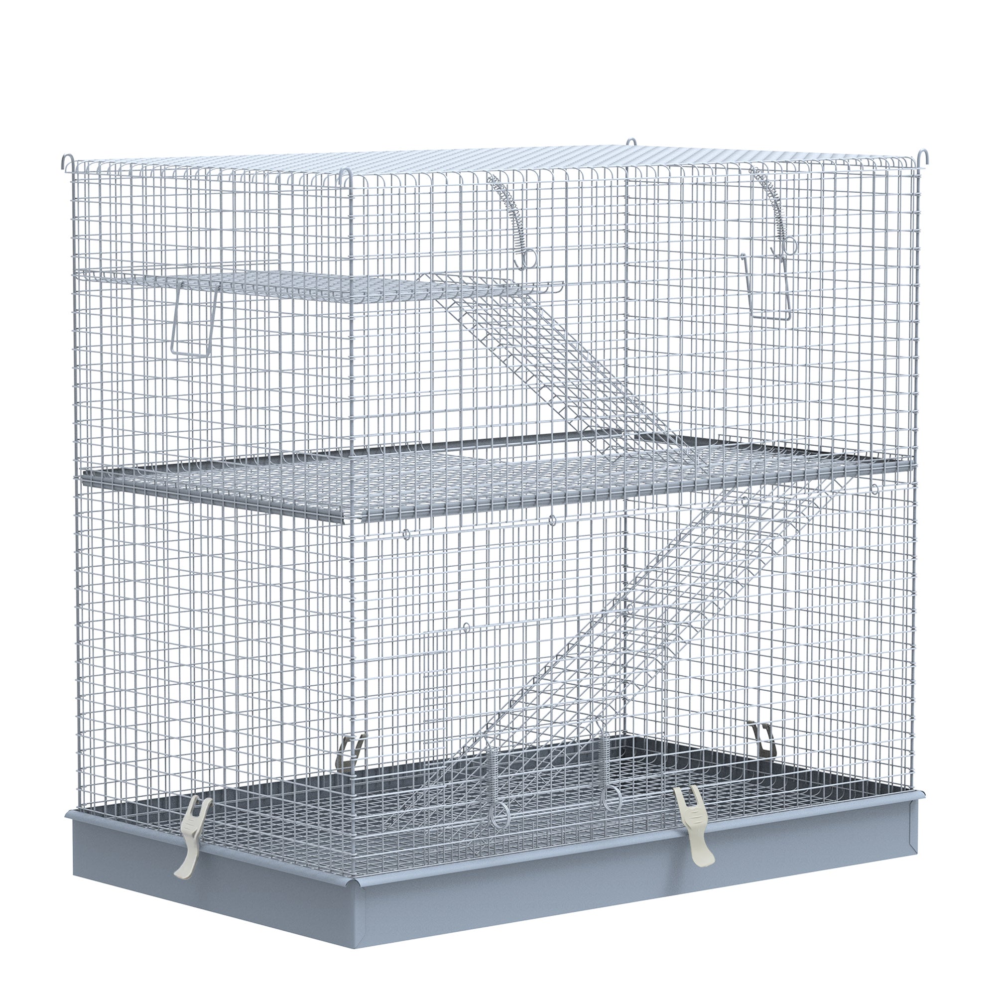3-Level Metal Hamster Cage Platform Feeding Habitat Easy Clip Base Ladder, Grey
