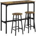 3 Piece Bar Table Set with 2 Stools, Industrial Bar Table and Stool Set, Dining Table and Chair Set, Rustic Brown