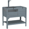 Wooden Tortoise House with Shelter, Run, Lamp Holder, Shelf & Tray - Grey