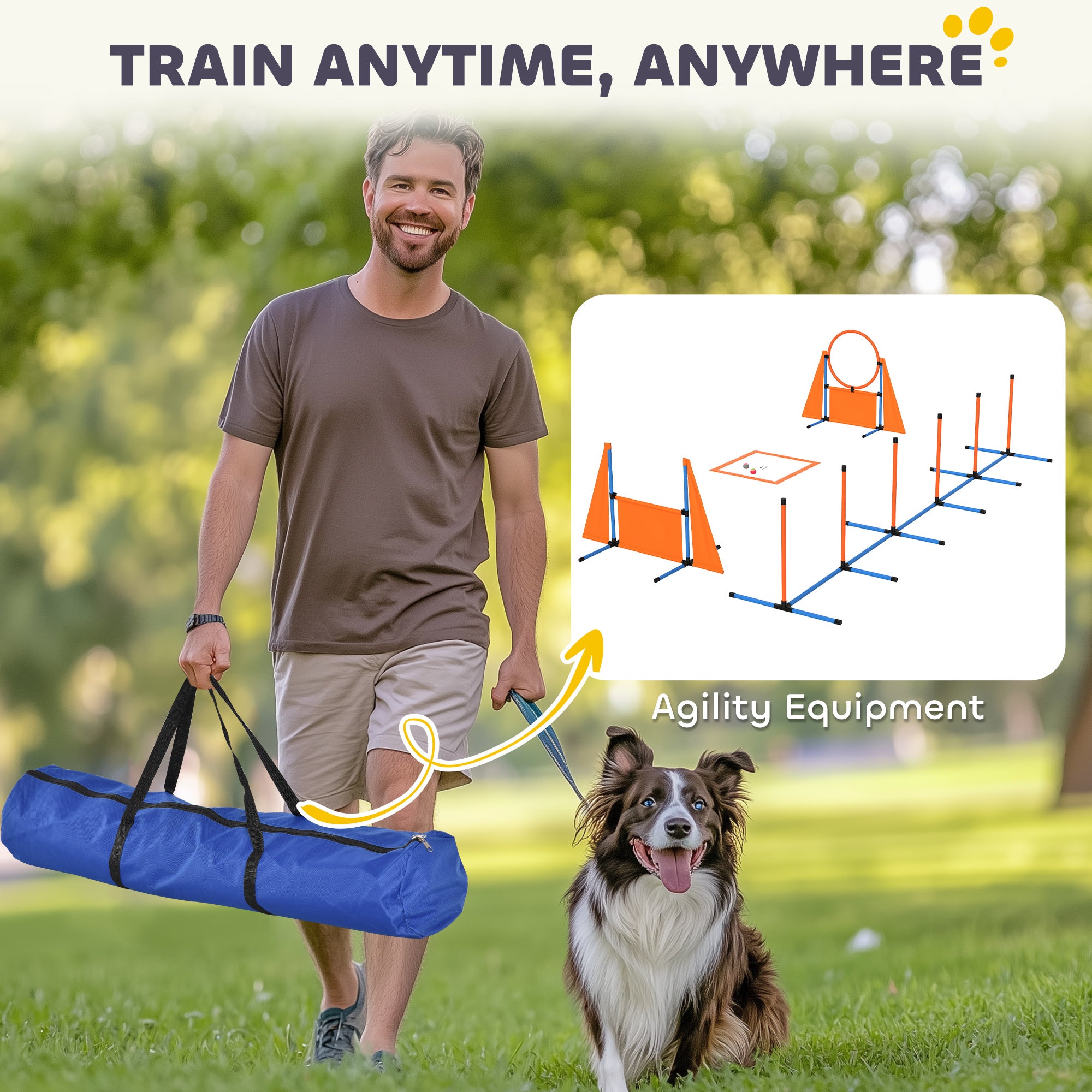 6-Piece Dog Agility Training Set with Weave Poles, Jump Ring, Hurdle, Pause Box & Carry Bag - Orange