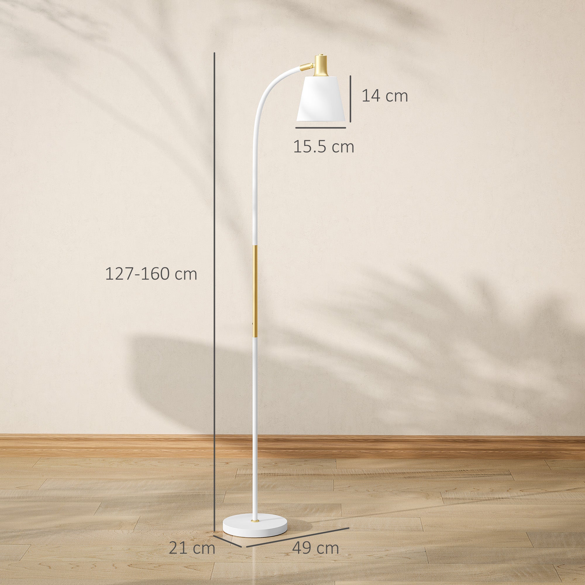 Floor Lamp for Living Room, Spotlight Reading Standing Lamp with Adjustable Height, Rocker on/off Switch, Indoor Task Lighting for Bedroom, Office, White (Bulb not Included)