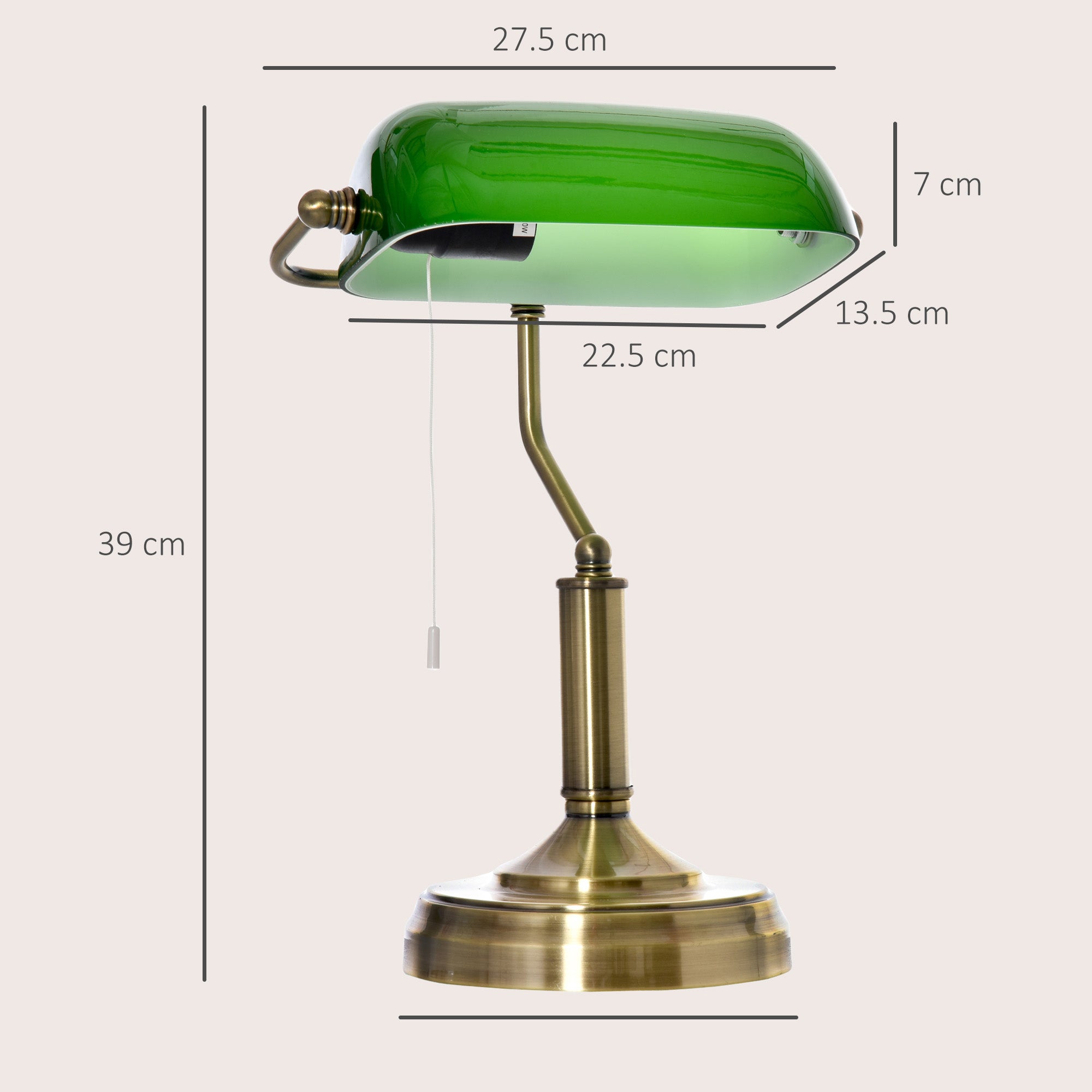 Banker's Table Lamps Set of 2, Desk Lamps with Antique Bronze Tone Base, Green Glass Shade and Pull Rope Switch for Home Office, Living Room, Bedroom, Dining Room, Green