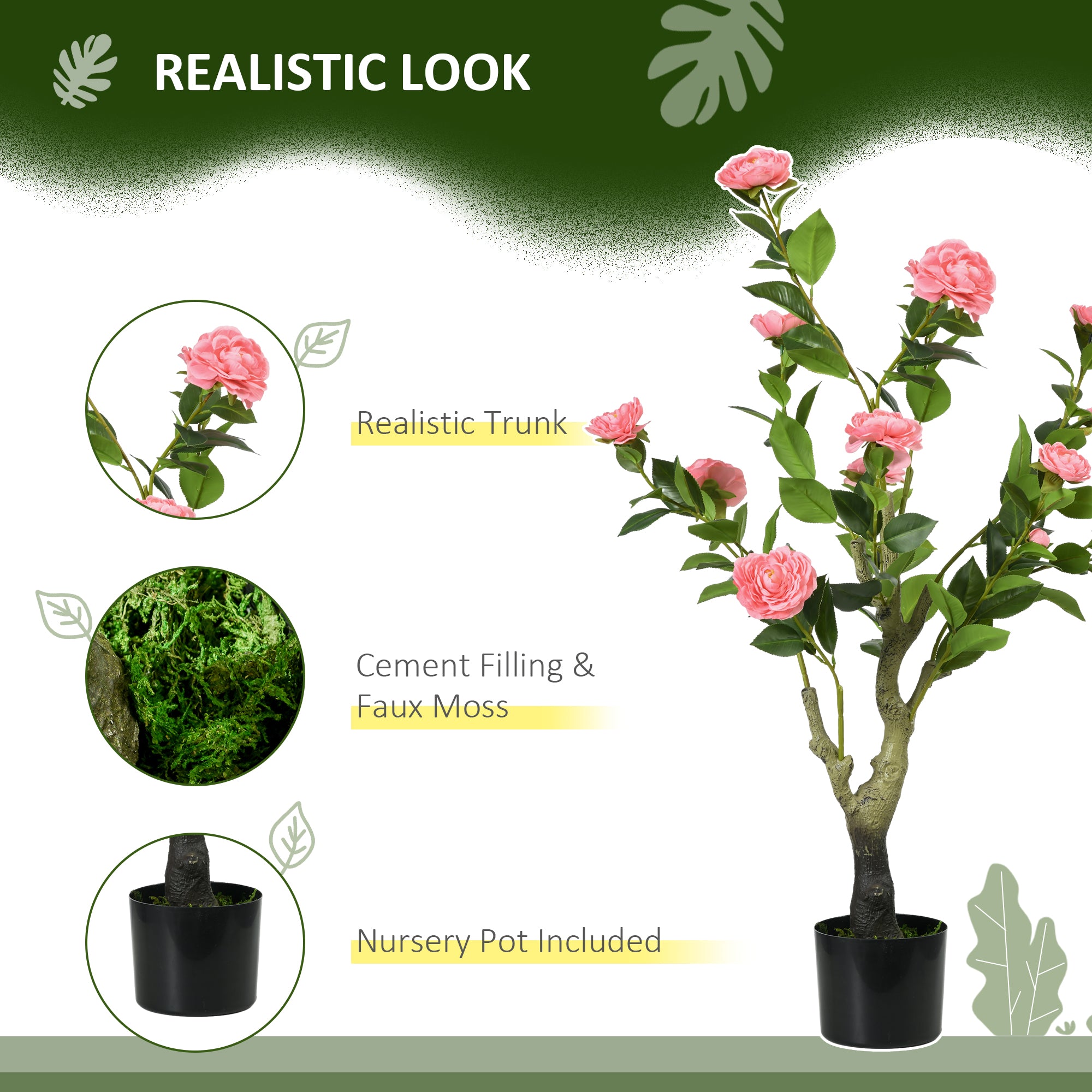 2 Pieces Decorative Artificial Plants Camellia Flower with Pot, Fake Plant for Home Indoor Outdoor Decor, 95cm, Pink