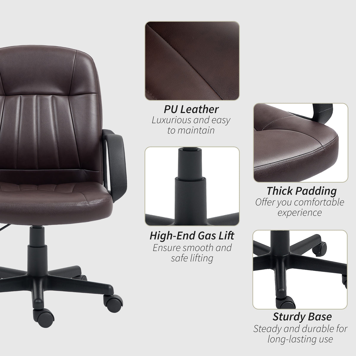 Swivel Executive PU Leather Computer Desk Chair - Dark Brown
