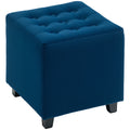 Velvet-Feel Square Ottoman 35x35cm with Button Tufting - Blue