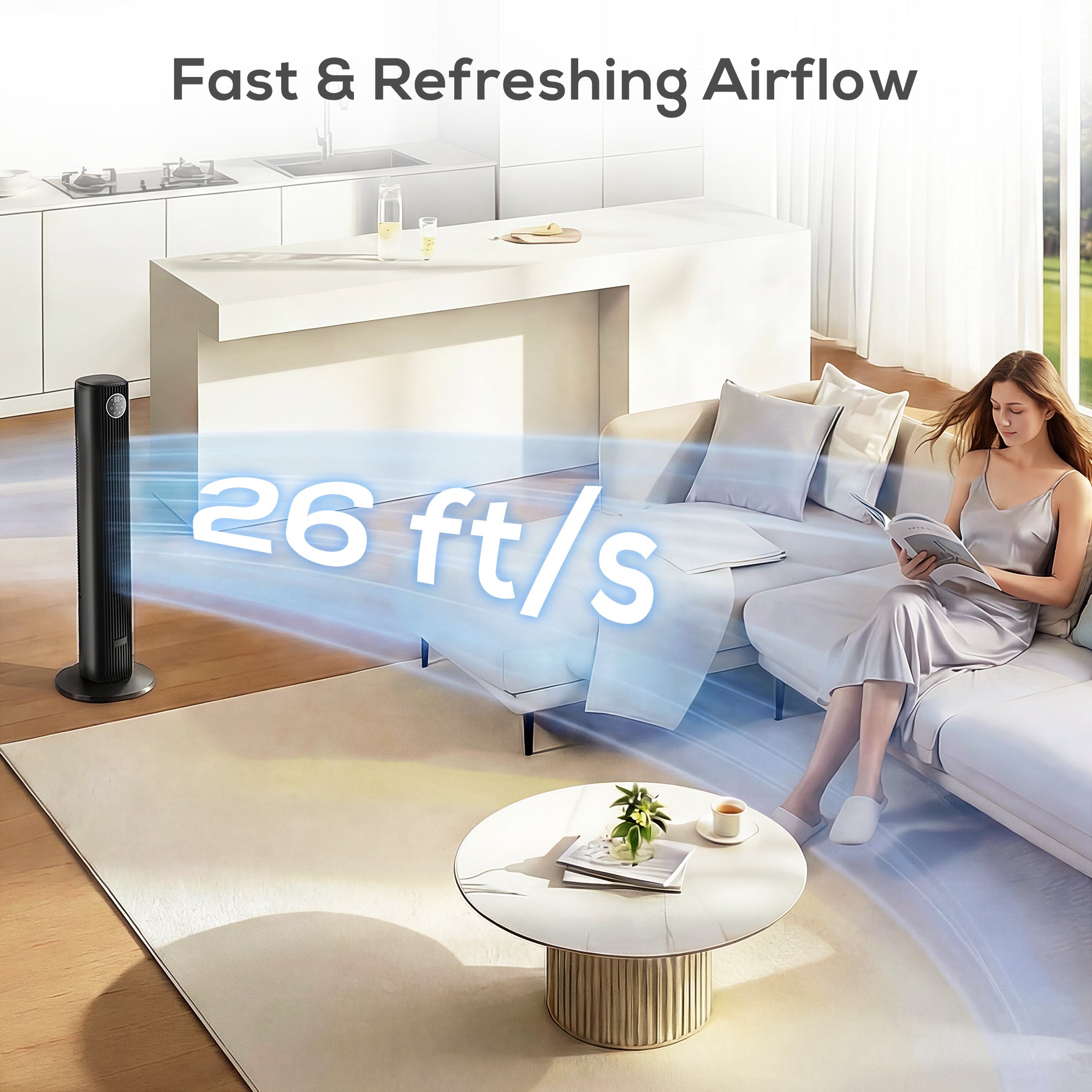 28dB Tower Fan for Bedroom, 36 inch, 8 m/s Velocity Standing Cooling Fan with 80° Oscillating, BLDC Motor, 12 Speeds, LED Display, 4 Modes, 12H Timer, Remote Control, Black