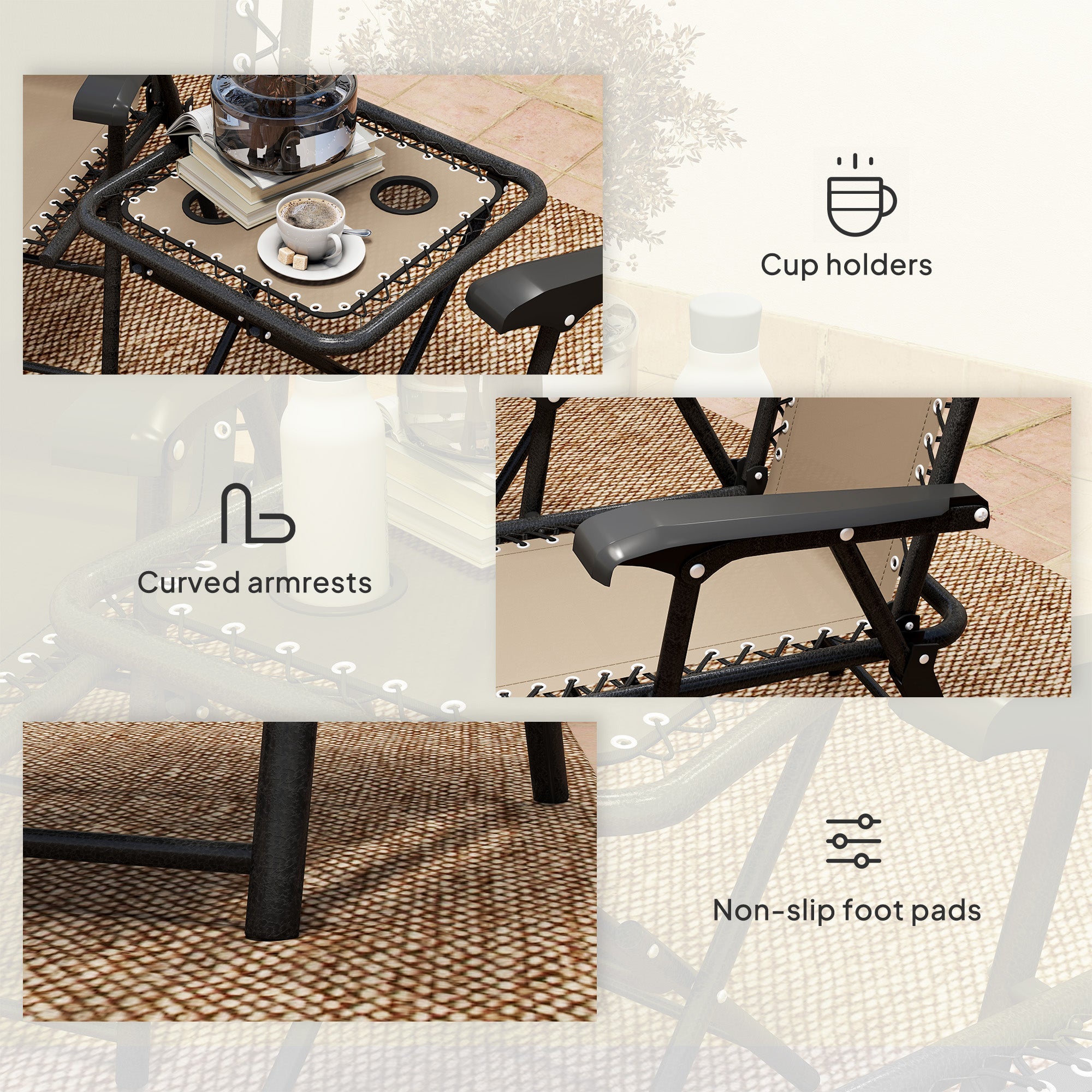 3 Piece Garden Table and Chair Set with Texteline Fabric - Khaki