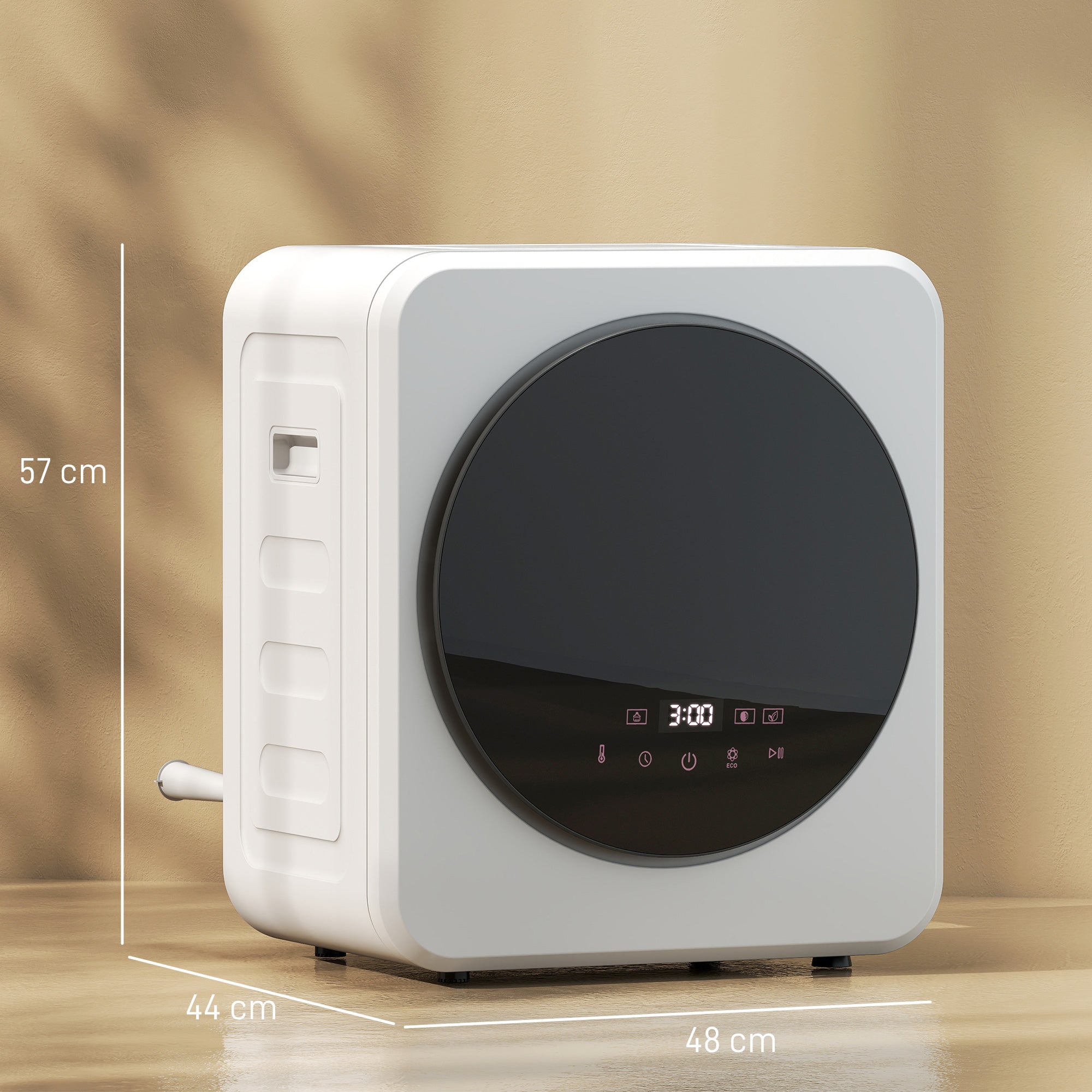 4 kg Vented Tumble Dryer, 800W Compact Freestanding Front Tumble Dryer with Stainless Steel Tub and Customisable Timer, Wall-Mounted Portable Small Clothes Drying Machine, White