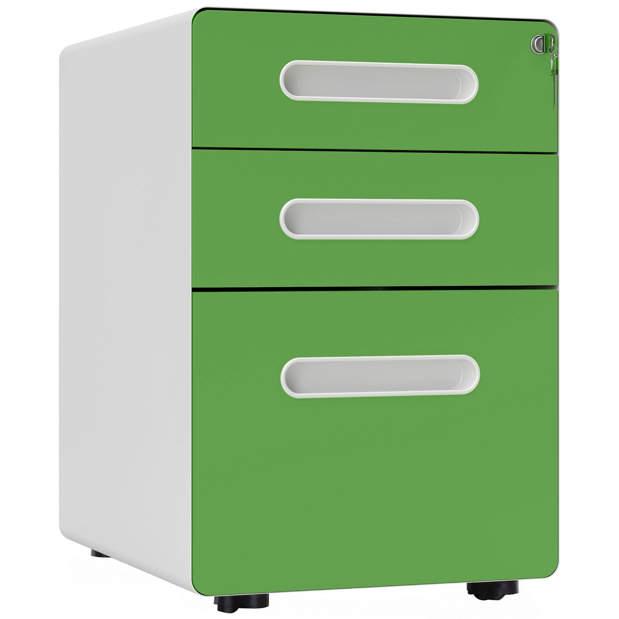 3 Drawer Filing Cabinet, Steel Lockable File Cabinet with Lock and Wheels, for A4, Letter, Legal Sized Files, Green