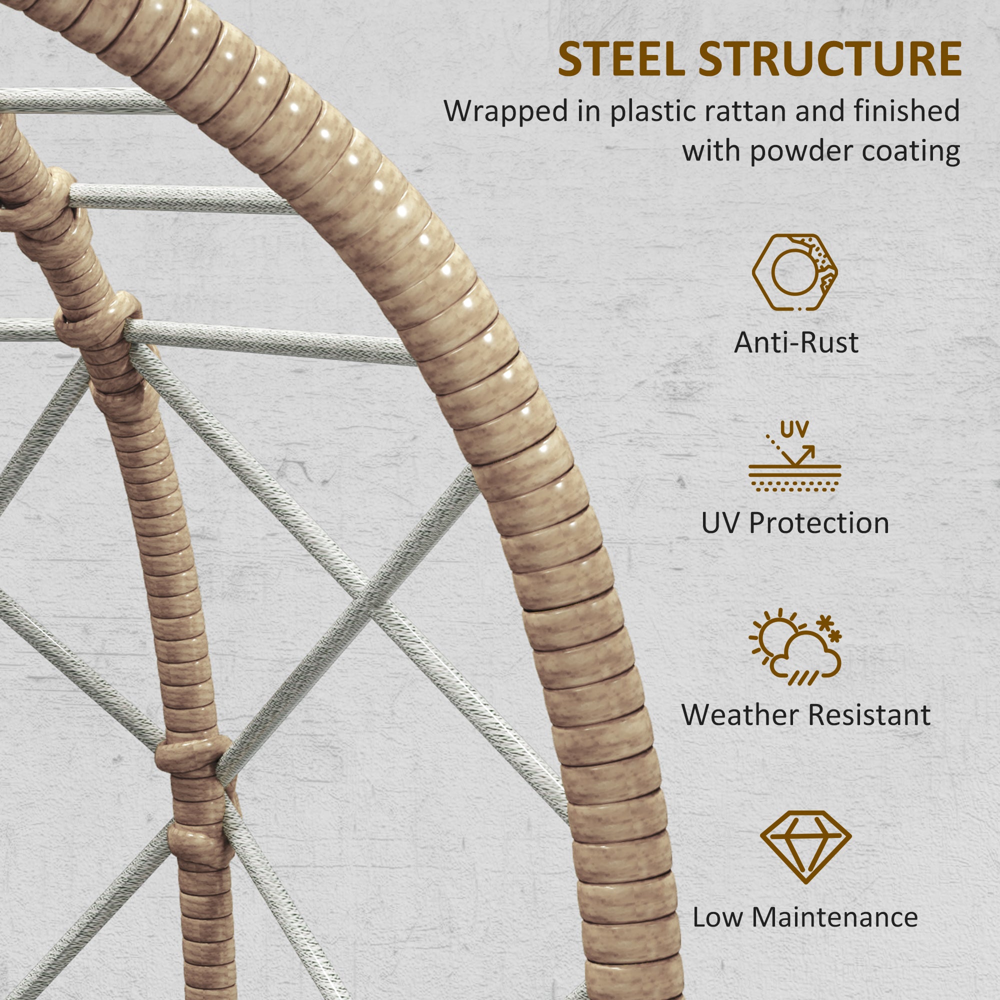 1 Piece Rattan Egg Chair with Cushion and Headrest - Brown