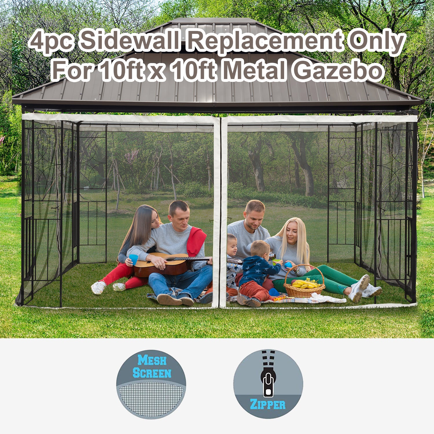 302 x 207cm Universal Replacement Mesh Sidewall Netting for Patio Gazebos and Canopy Tents, (Sidewall Only) Beige