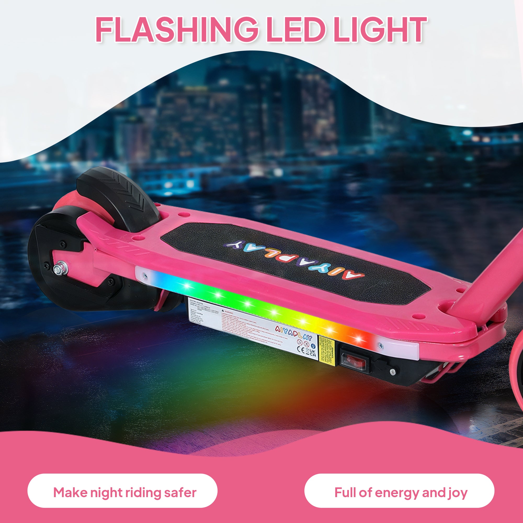 Electric Scooter for Kids Ages 6-14 with Colourful Lights, Electric Brake, 10 KM/H Speed, 8 KM Range - Pink