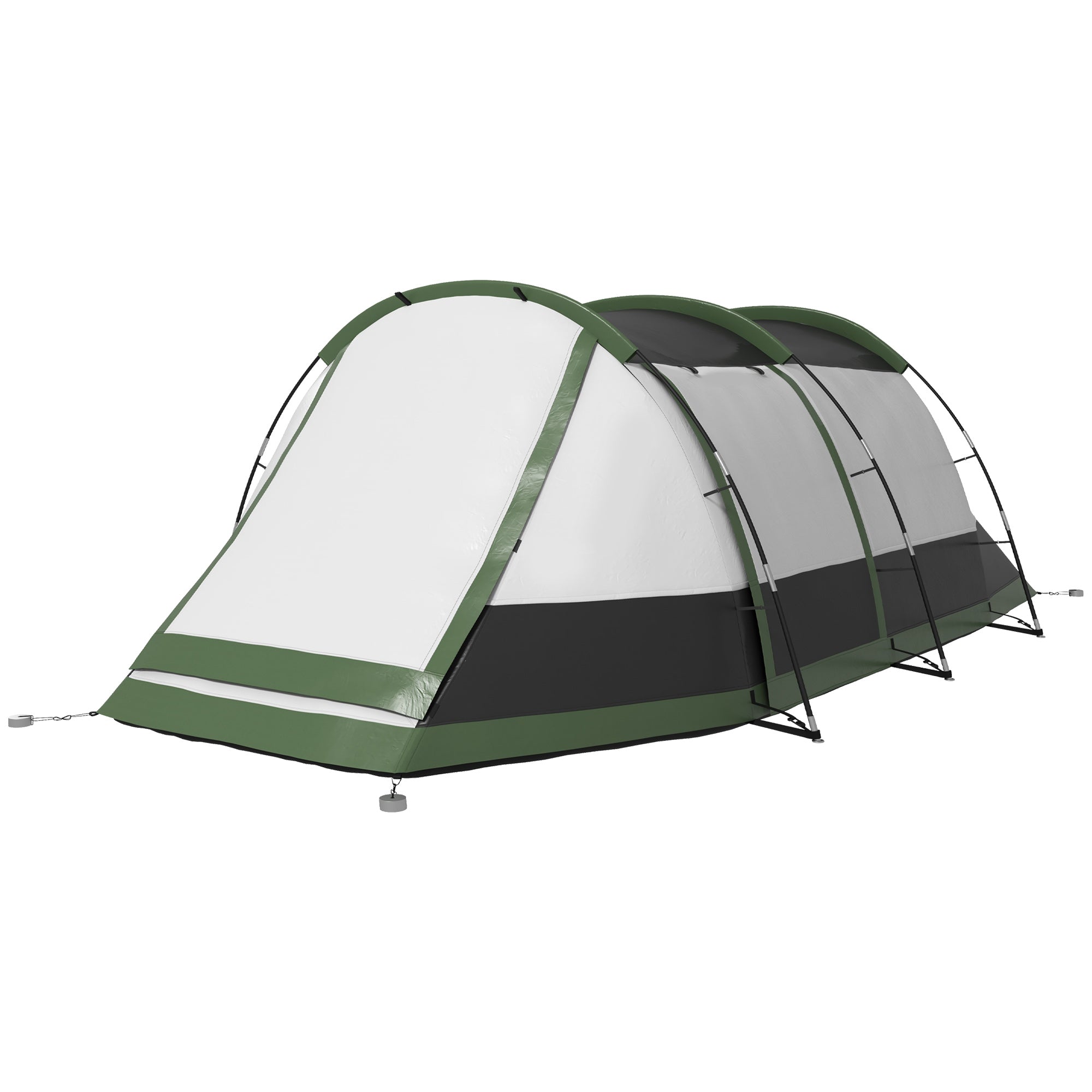 Three-Man Camping Tent, with Two Rooms and Porch - Green