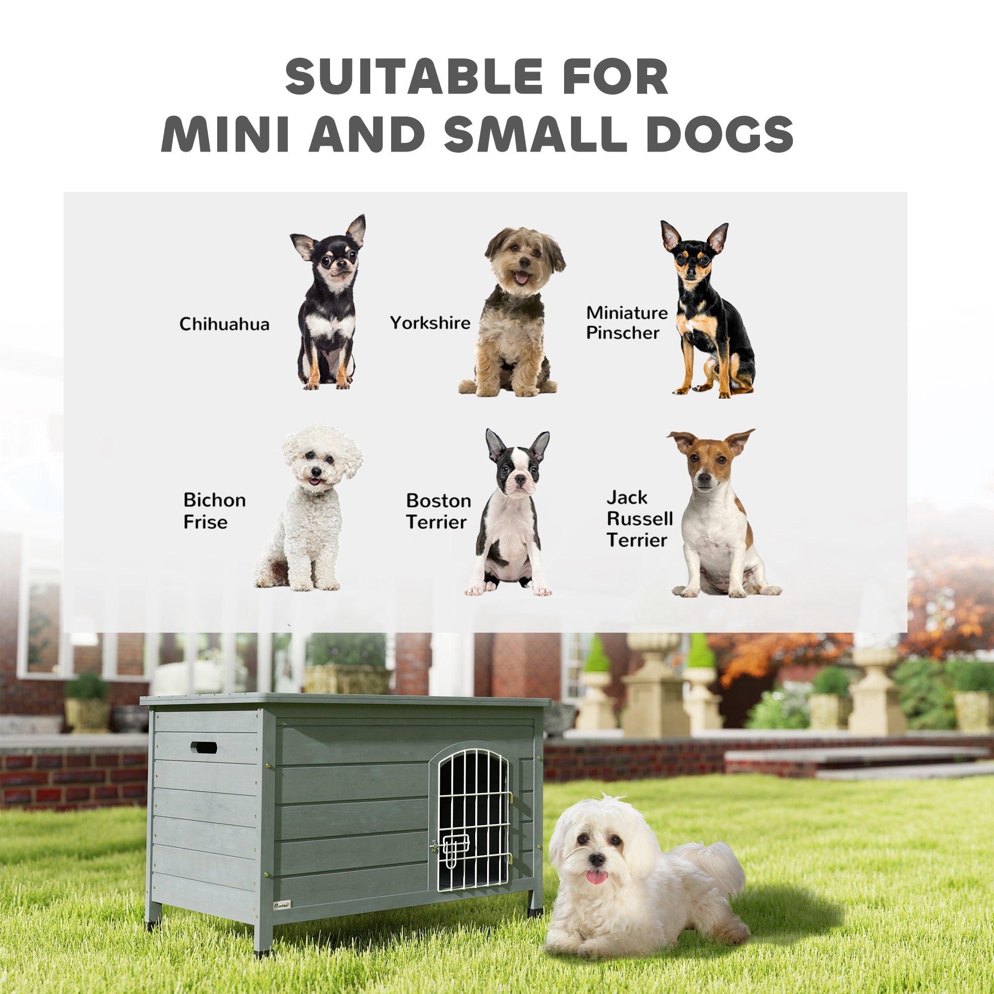 Wooden Dog House with Removable Bottom, Wire Door, Openable Top, Pet Shelter for Small Dog, 80 x 55 x 53.5cm, Dark Grey