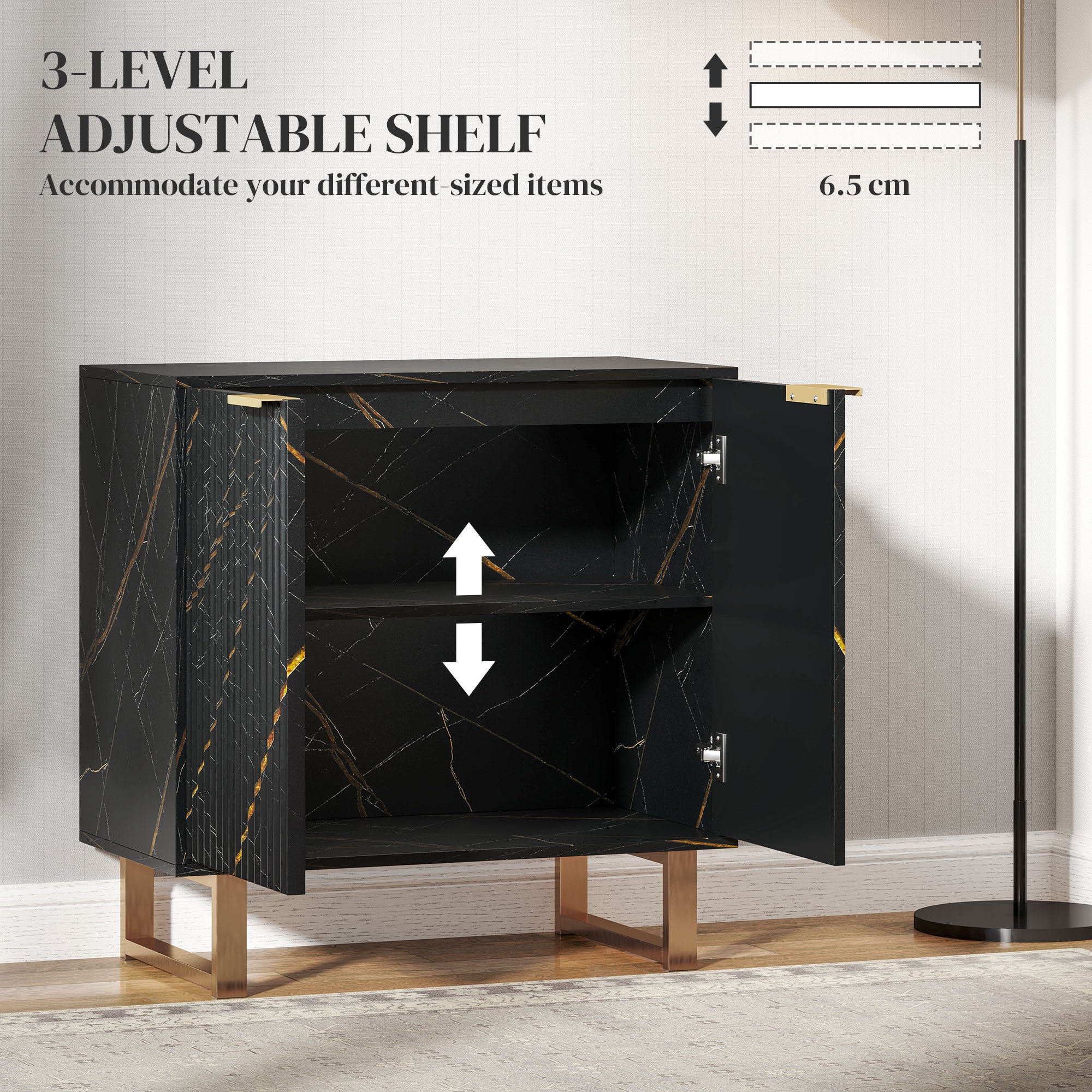 Elegant Storage Sideboard - Black/Gold-Tone