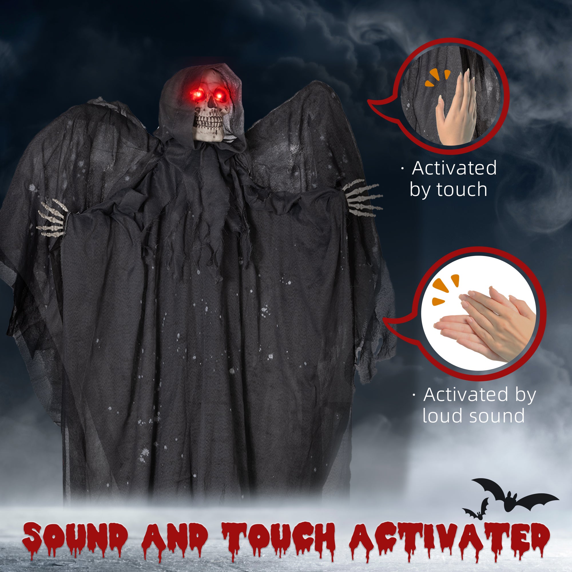 6.3" Grim Reaper Halloween Animatronic, with Glowing Eyes