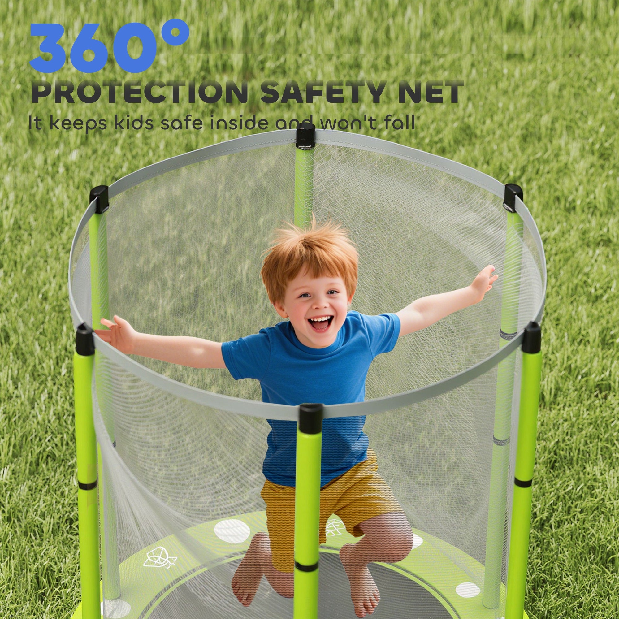 4.6ft Toddler Trampoline w/ Safety Enclosure Net, for Indoor Outdoor Use, Ages 3-6 Years, Green