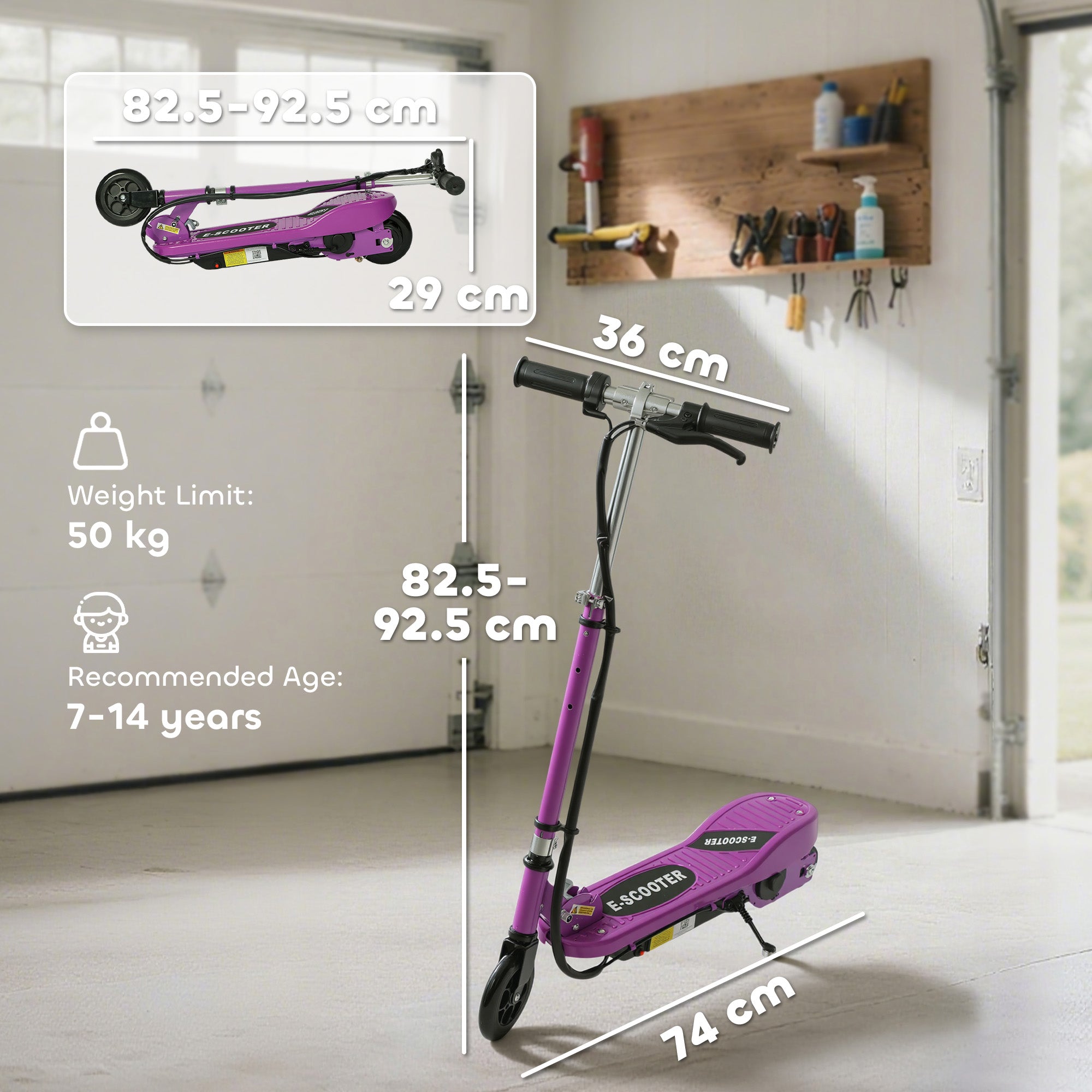 Foldable Electric Kids Scooter, Ride-on for Ages 7-14 Years, Purple