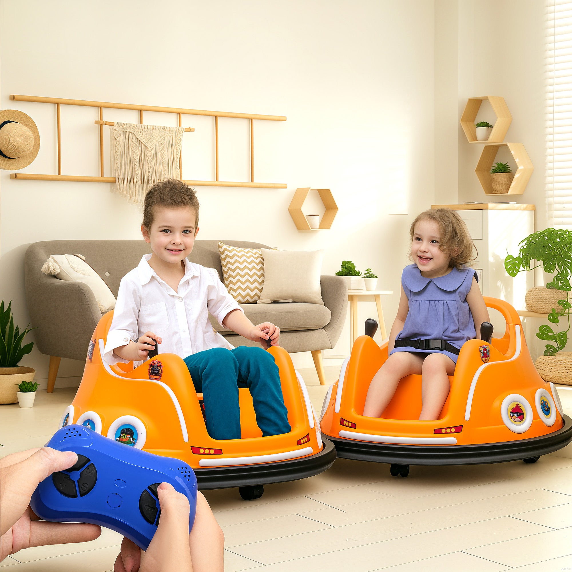 Angry Bird Licensed Waltzer Car, 12V Kids Bumper Car w/ Joysticks, Remote, Music LED Lights - Orange