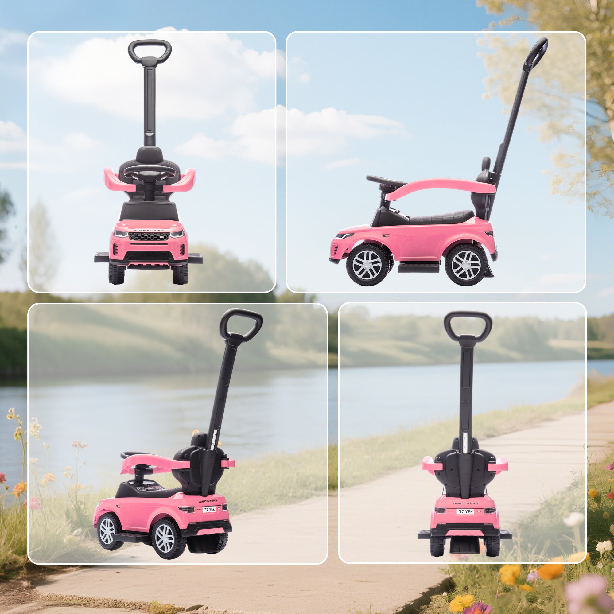 Land Rover Discovery Licensed Baby Push Car, 2-in-1 Ride on Car with Push Handle and Safety Guardrail, Pink