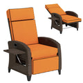 Garden Recliner with Cushion, Outdoor Recliner Chair with Adjustable Backrest & Footrest, Side Tray, Orange