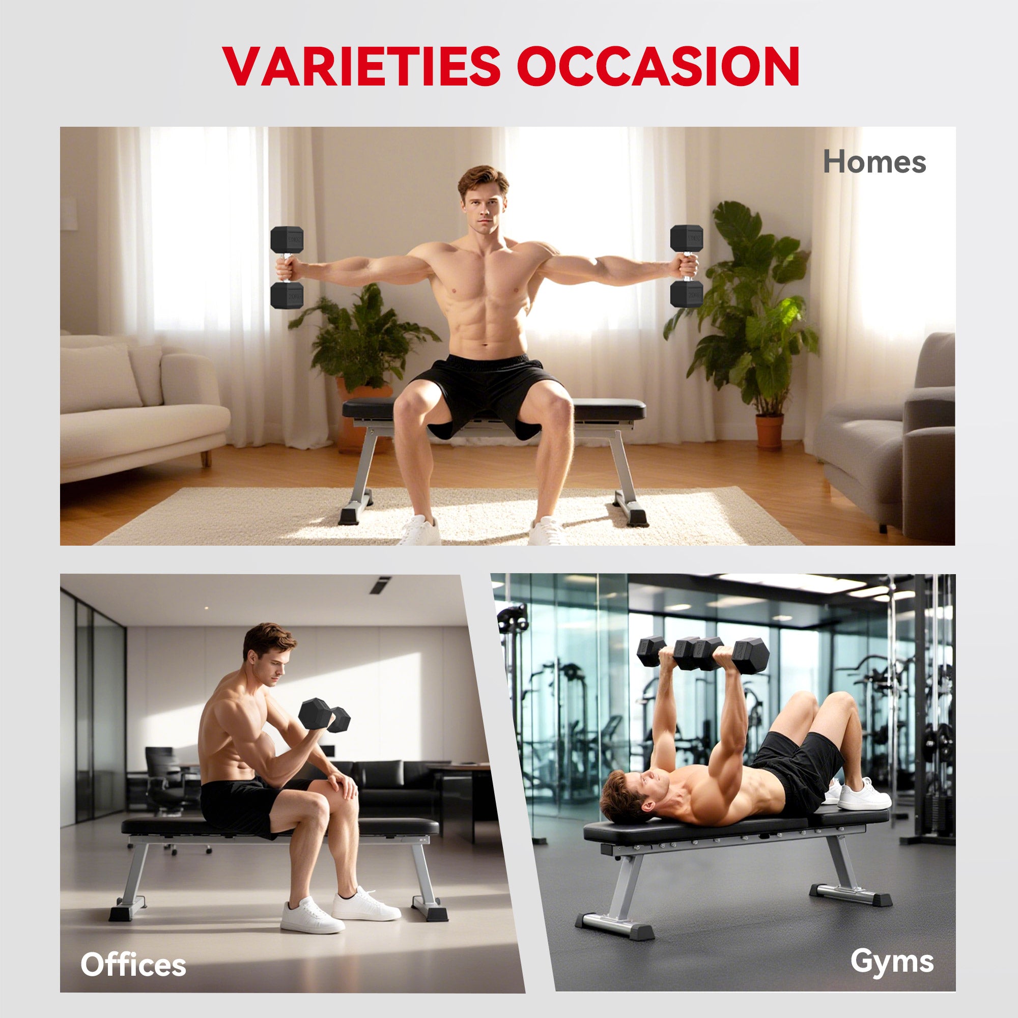 2x20KG Rubber Hex Dumbbell Portable Hand Weights Dumbbell Home Gym