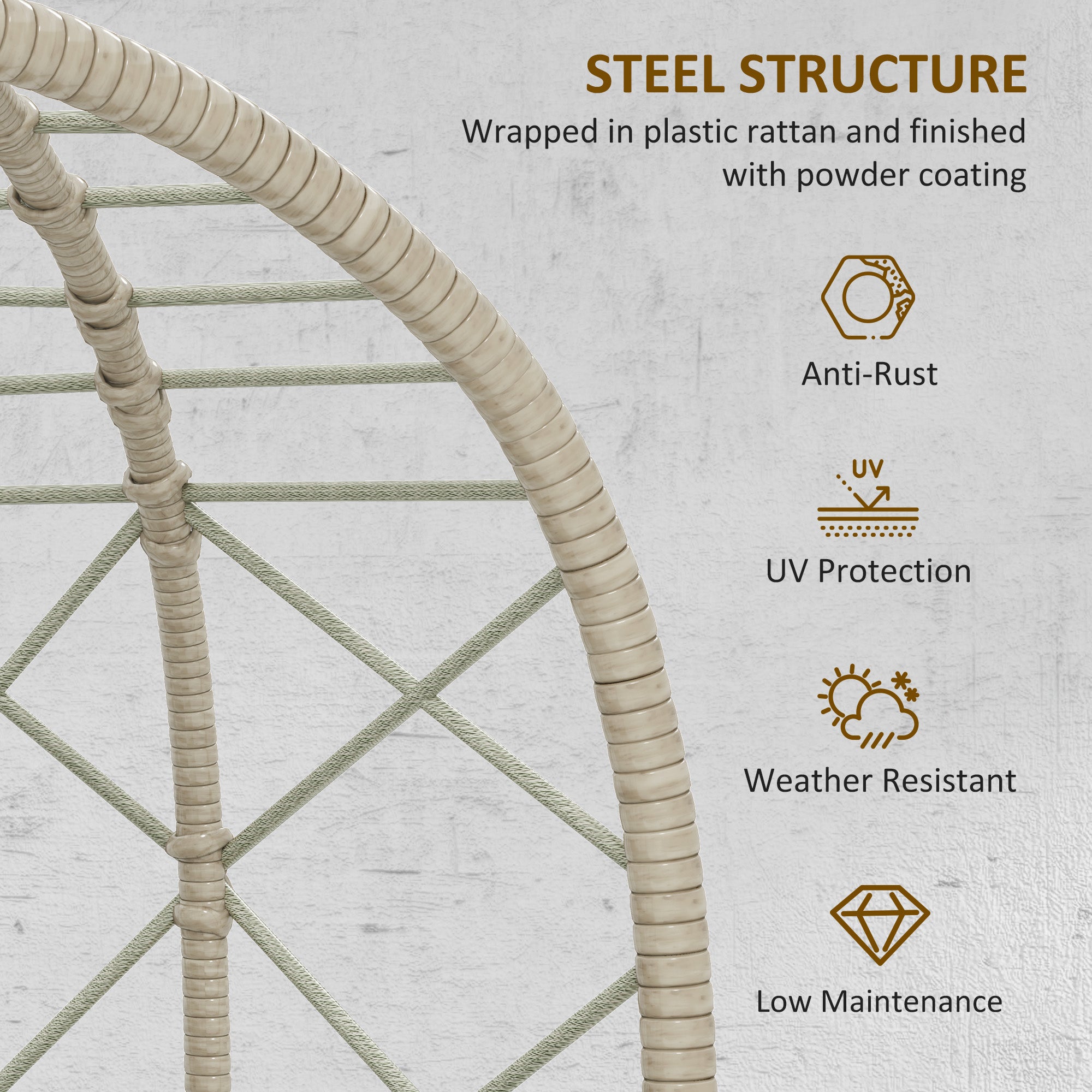 Rattan Egg Chair with Thick Cushion and Headrest Grey