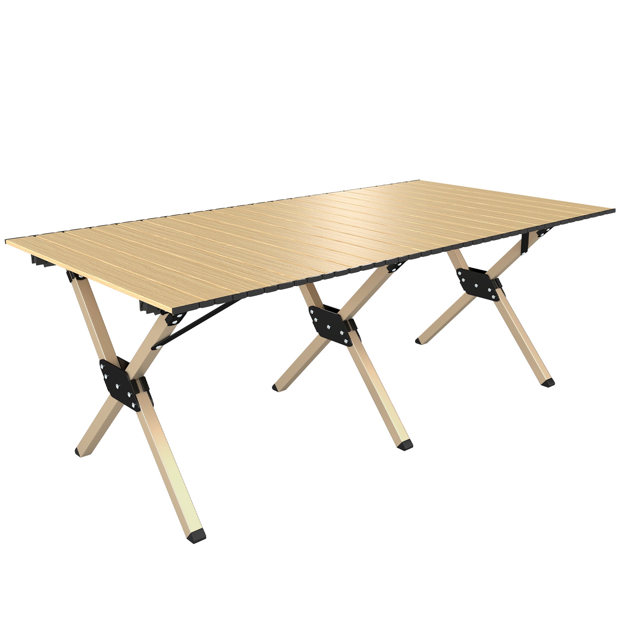 4ft Folding Camping Table, Waterproof Picnic Table with Roll Up Top and Metal Frame, Dark Brown