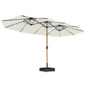Double Sided Garden Parasol with Base Included & 48 Solar LED Lights Patio Umbrella Crank Handle 4.6m Cream White