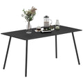 6 Seater Rectangle Garden Table with Slat Top Steel Frame - Black