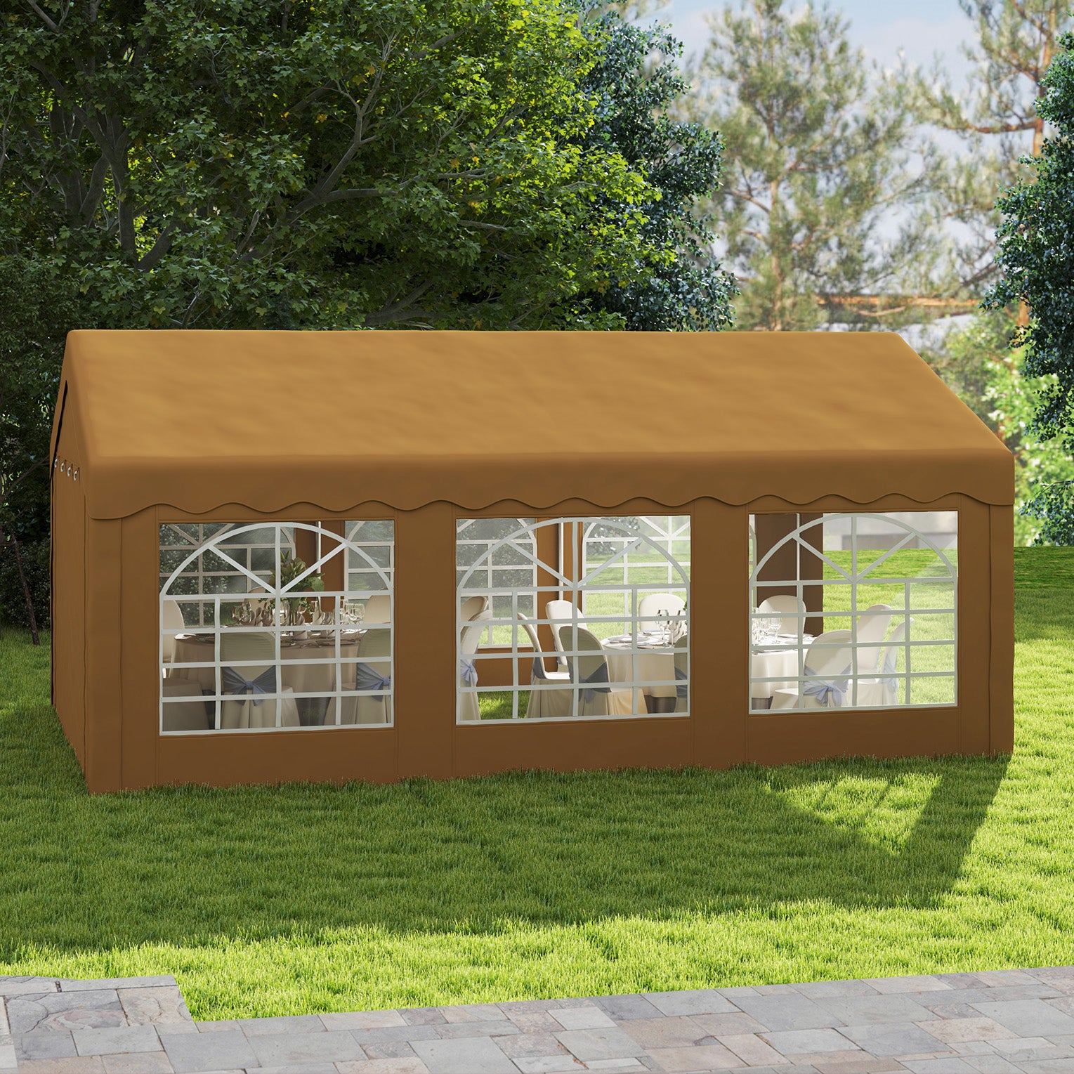 6m x 4m Galvanised Garden Gazebo with UV Resistant Canopy - Yellow